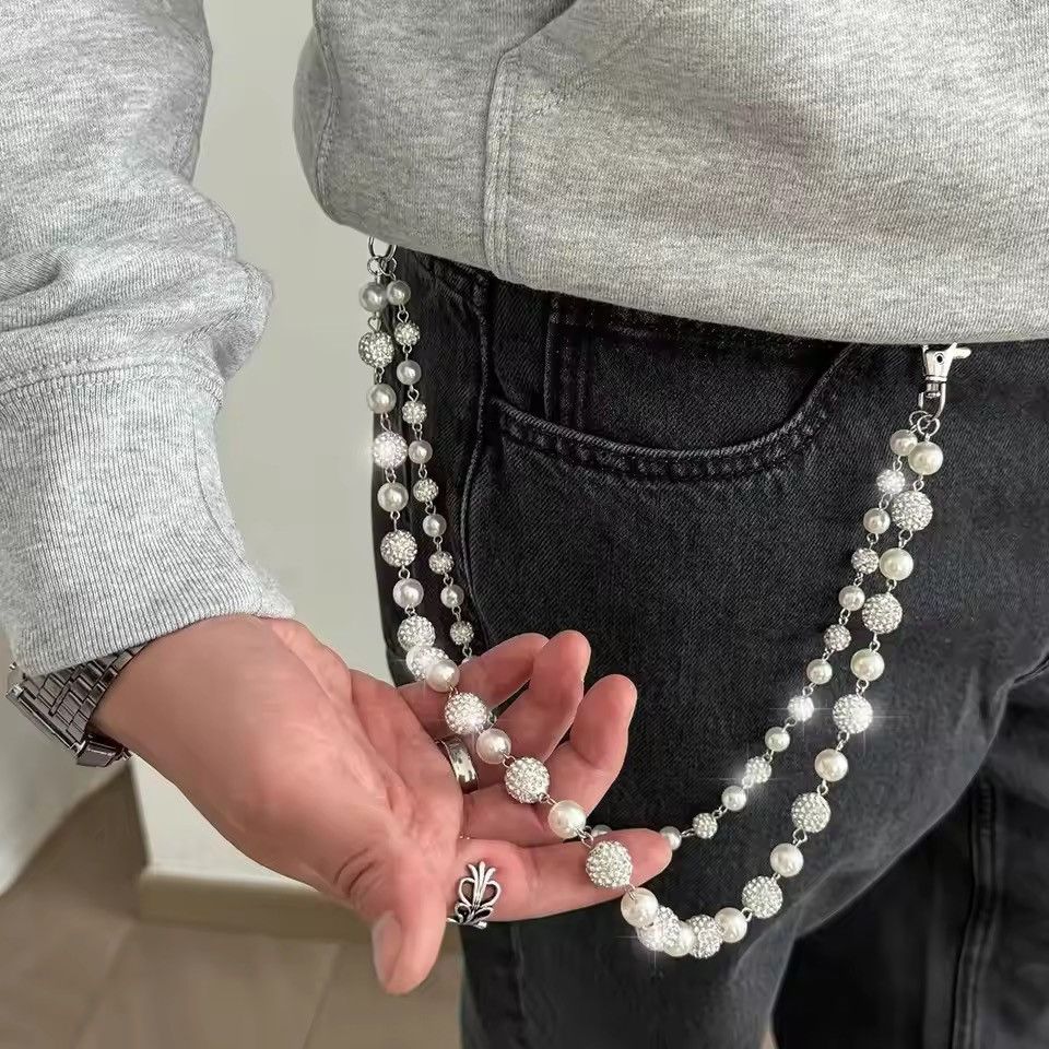 Jewelry Punk Double Layer Acrylic Beads Rhinestone Pants Chain Size ONE SIZE - 3 Thumbnail