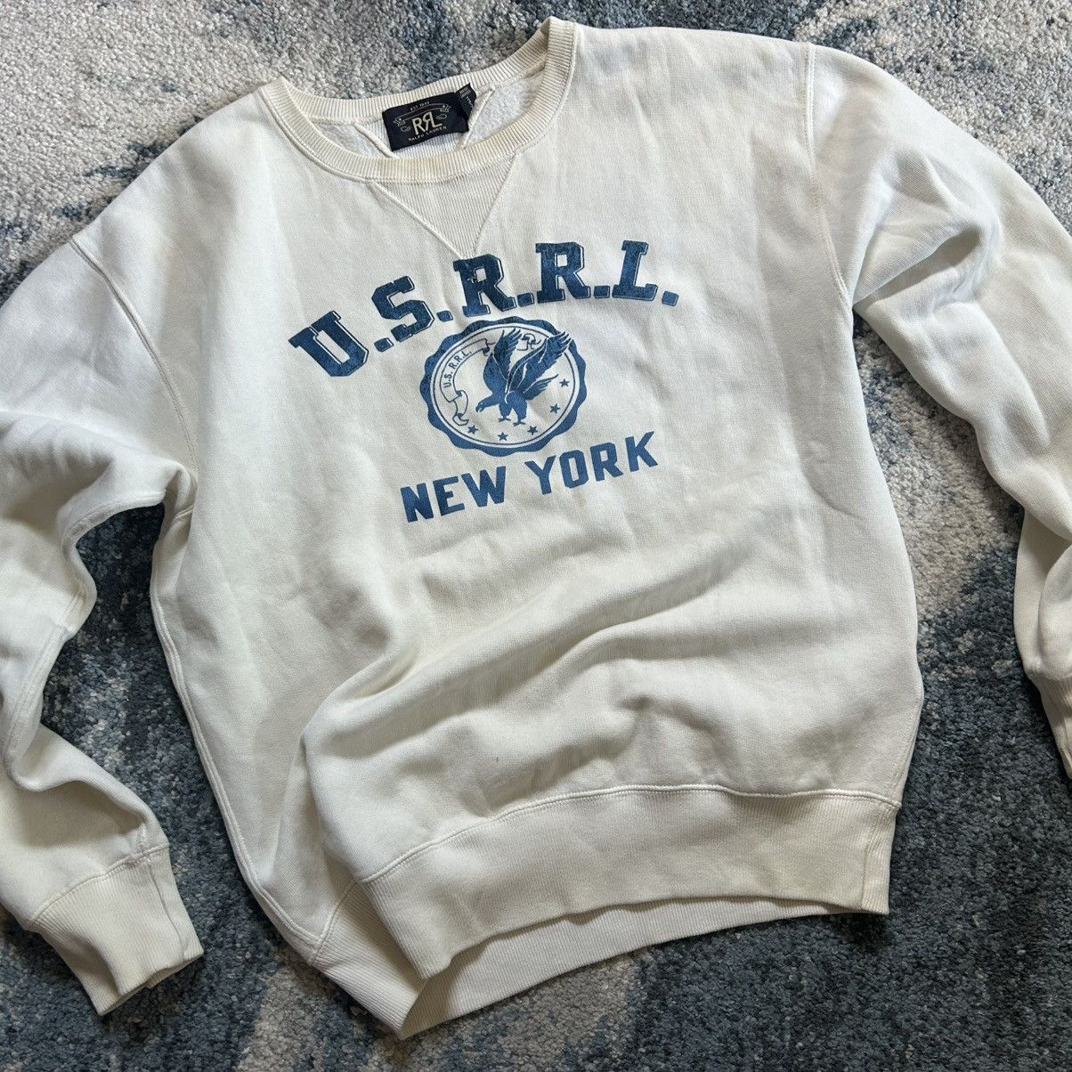 RRL Ralph Lauren 2018 CREAM U.S.R.R.L. MOUNTED COLLAR FOOTBALL CREWNECK BLUE Size US M / EU 48-50 / 2 - 6 Thumbnail