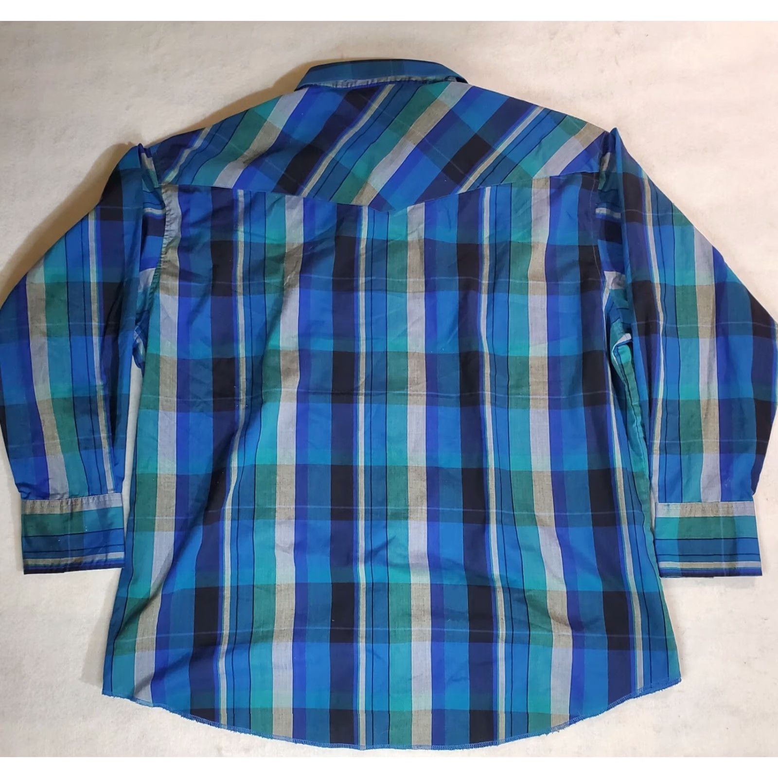 Wrangler VINTAGE Wrangler Western Shirt Striped Blue Pearl Snap X-Long Tails Men 18-35 Size US XXL / EU 58 / 5 - 5 Thumbnail