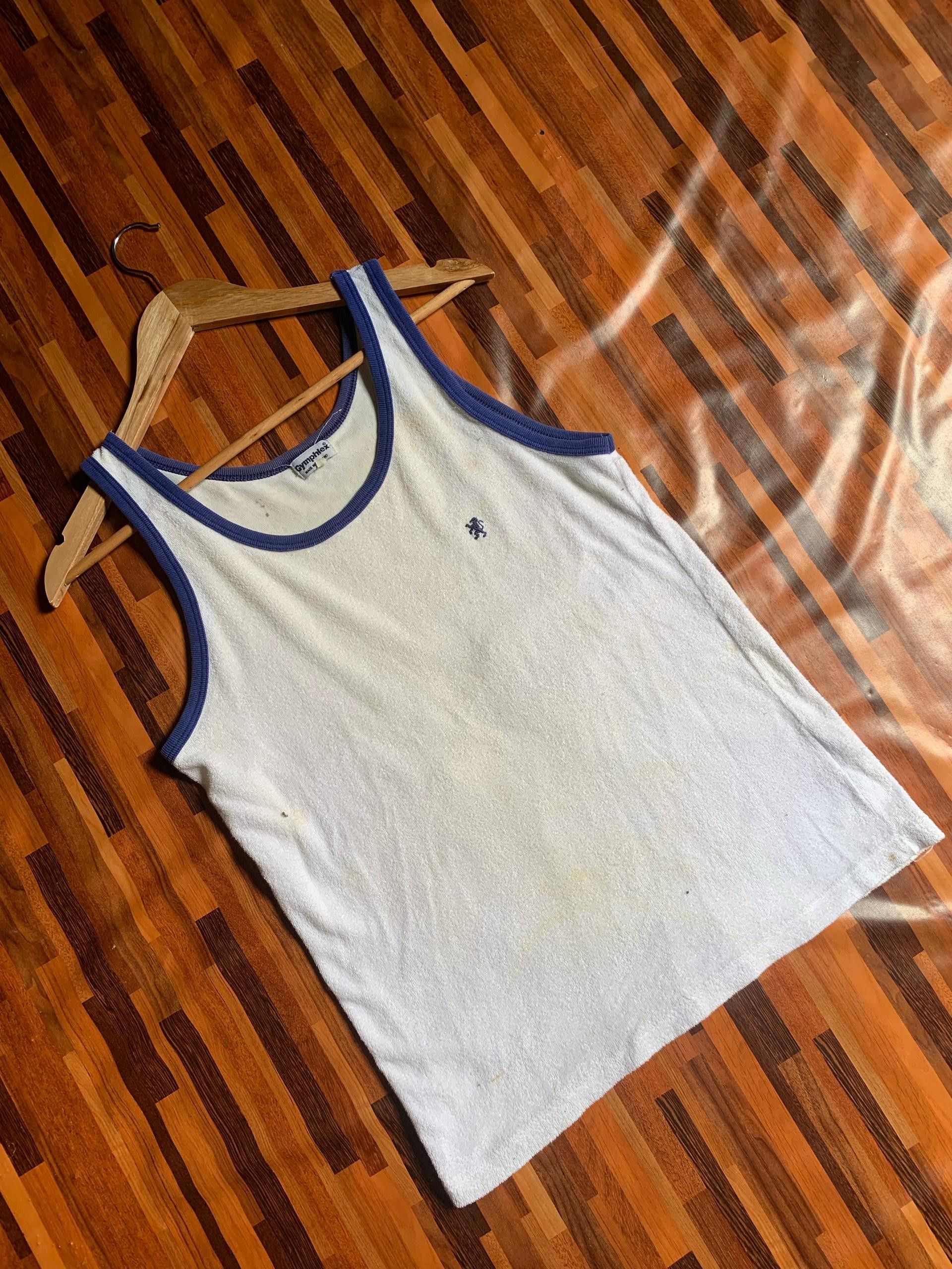 Made In England Gymphlex white blue singlet