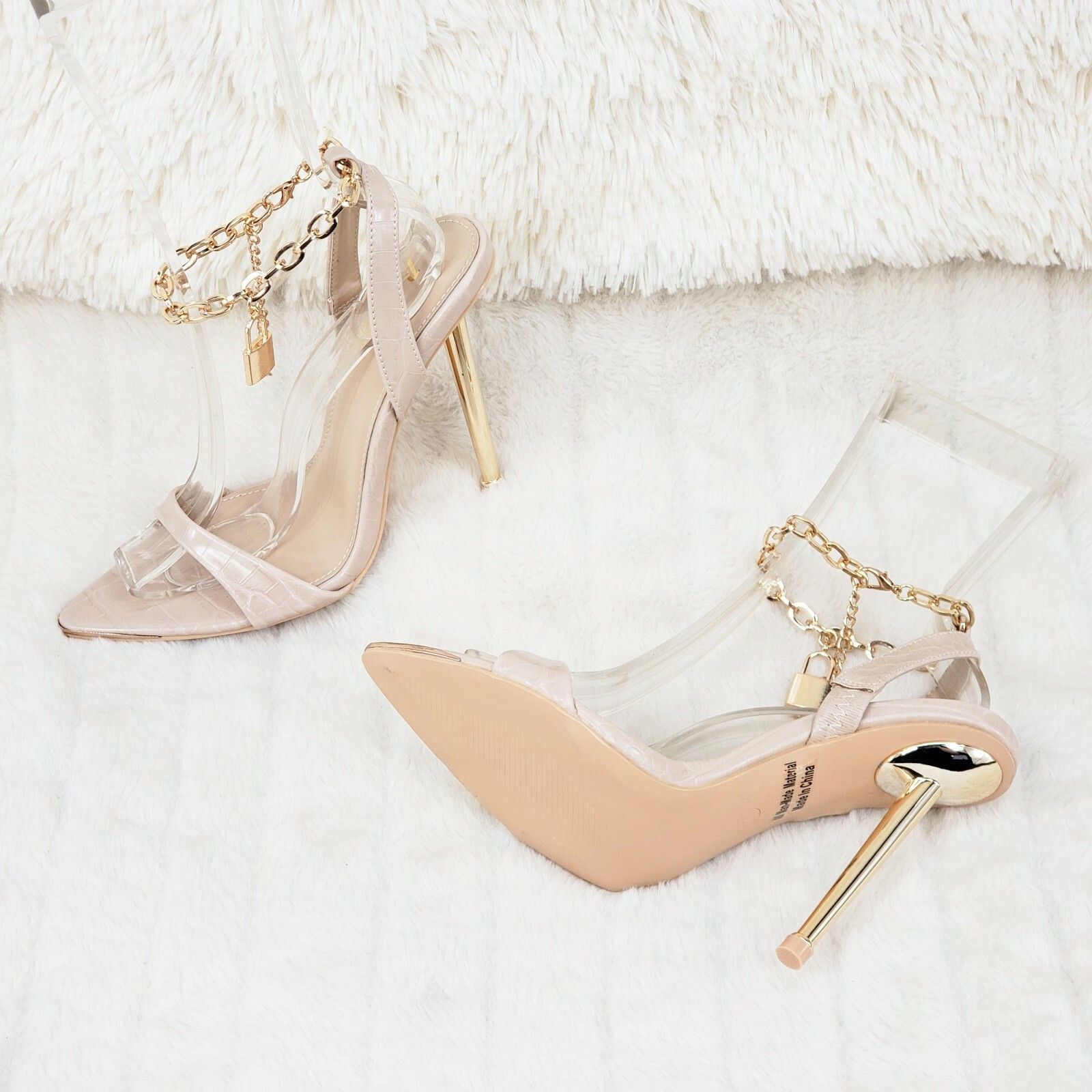 Other Nicely Pad Lock Chain Strap High Heels Metal Toe Tip Shoes N Size US 7.5 / IT 37.5 - 3 Thumbnail