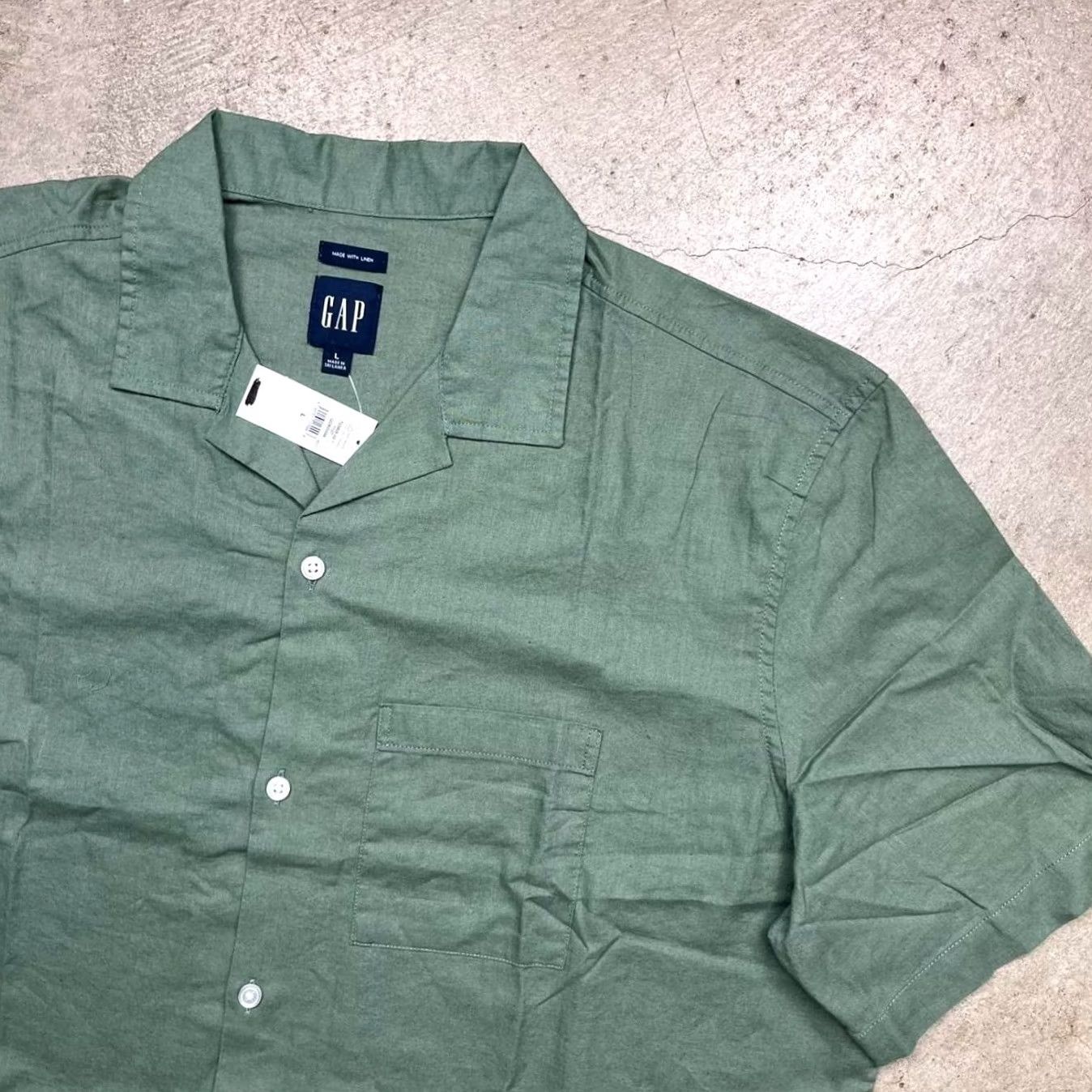 Gap VINTAGE? No. NWT Gap linen camp collar button shirt green mens large preppy Size US L / EU 52-54 / 3 - 2 Thumbnail