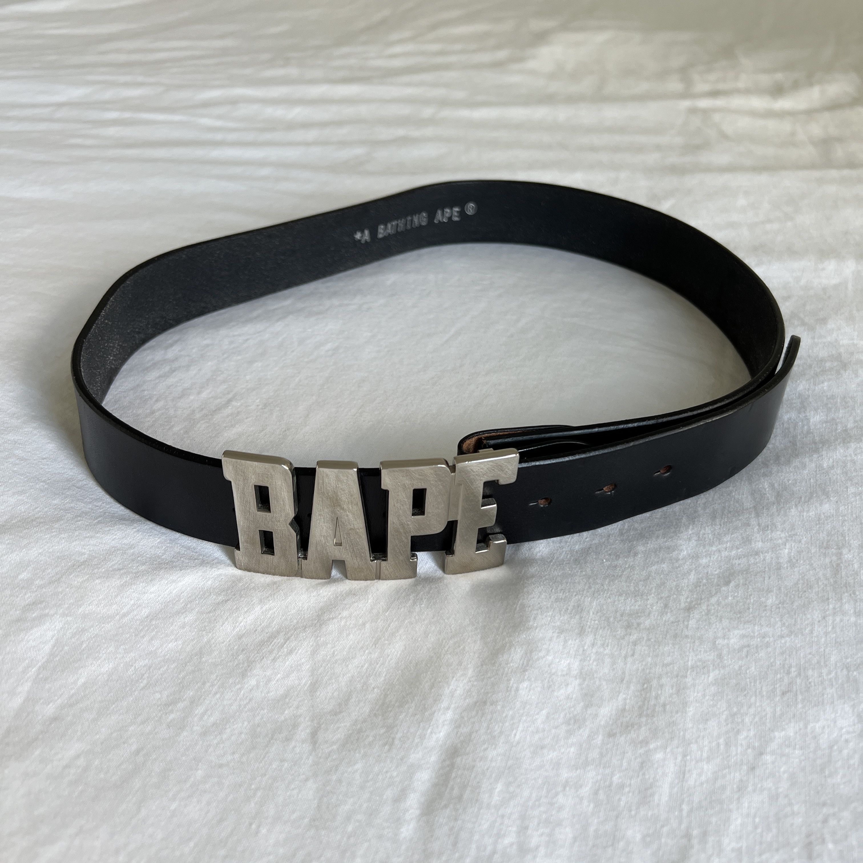 Bape BAPE Silver Belt Buckle with Black Leather Belt Size 36 - 1 Thumbnail