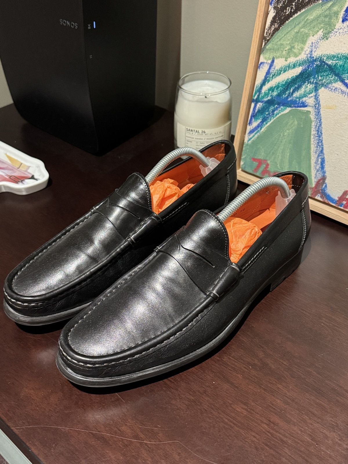 Santoni Santoni Black Leather Penny Loafers Size US 10 / EU 43 - 2 Thumbnail