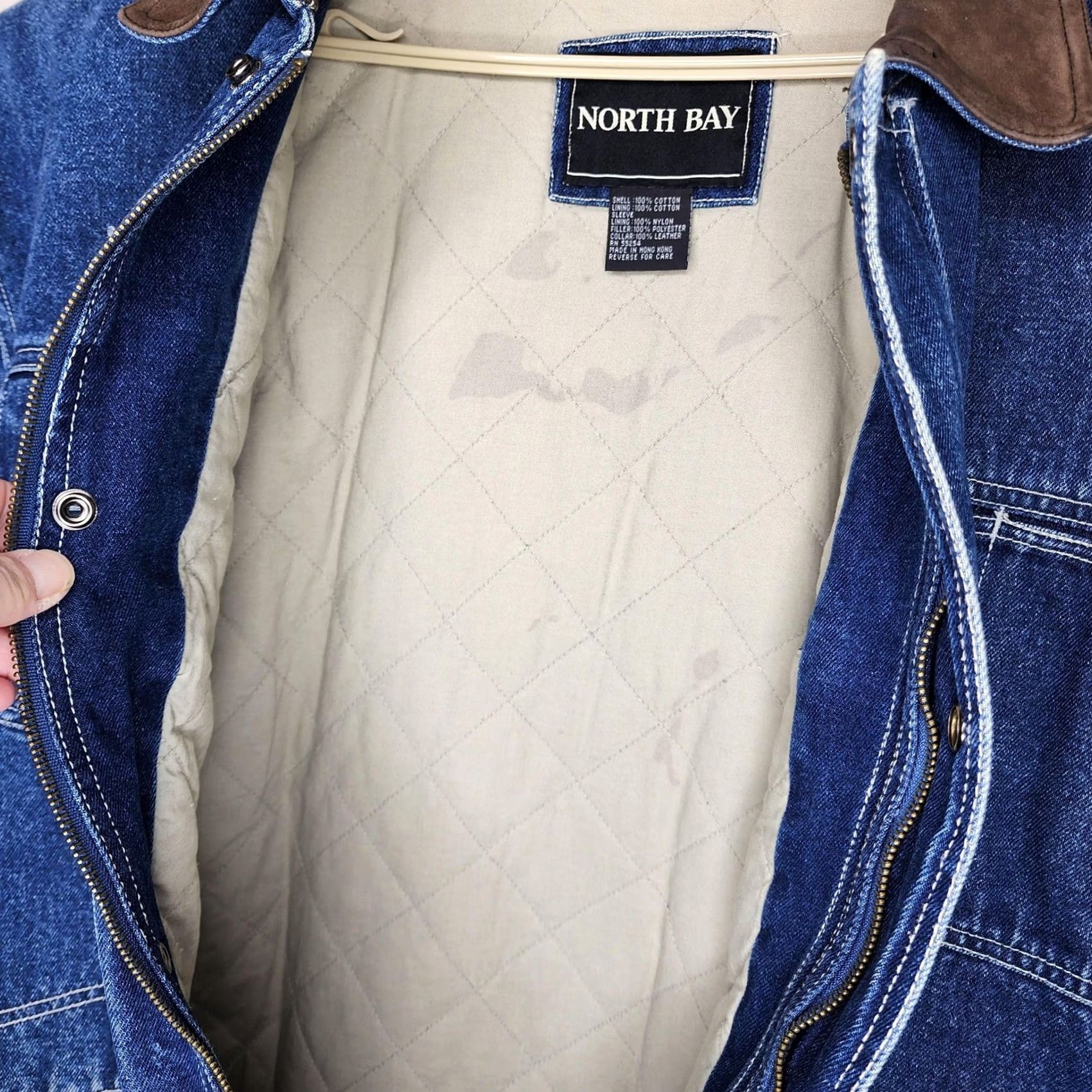 Denime VINTAGE North Bay Denim Chore Jacket Mens 2XL Quilted Workwear Leather Collar Jacket Size US XXL / EU 58 / 5 - 7 Thumbnail