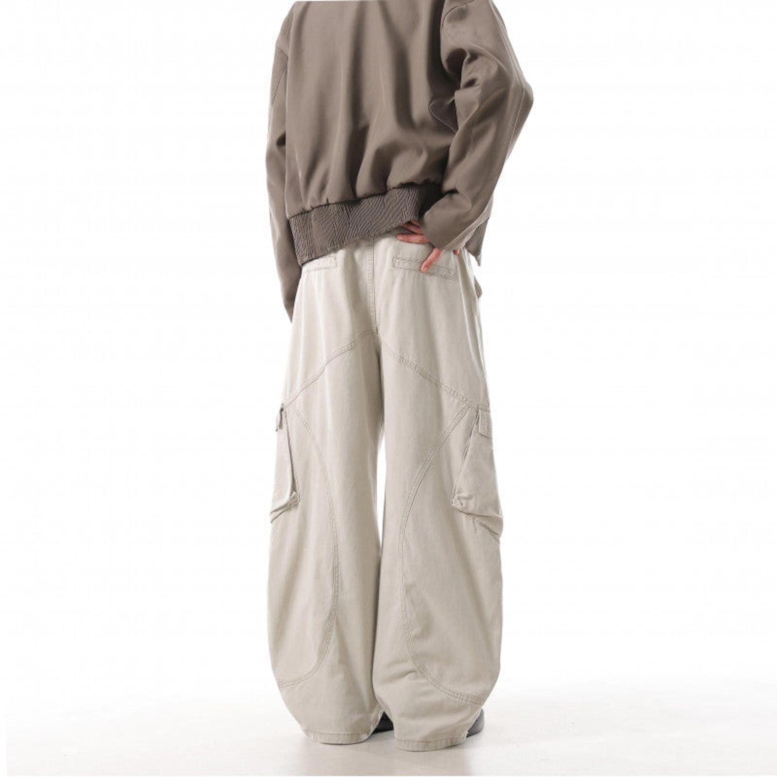 Vintage Wide Leg Cargo Pants for Men, Baggy Fit Utility Pants Size US 32 / EU 48 - 4 Thumbnail