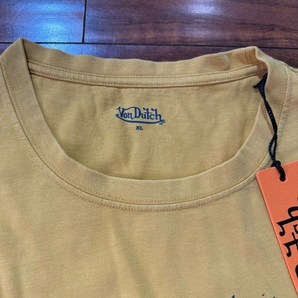 Designer × Von Dutch NWT VON DUTCH DISTRESSED LOGO MUSTARD YELLOW T-SHIRT SZ EXTR Size US XL / EU 56 / 4 - 3 Thumbnail