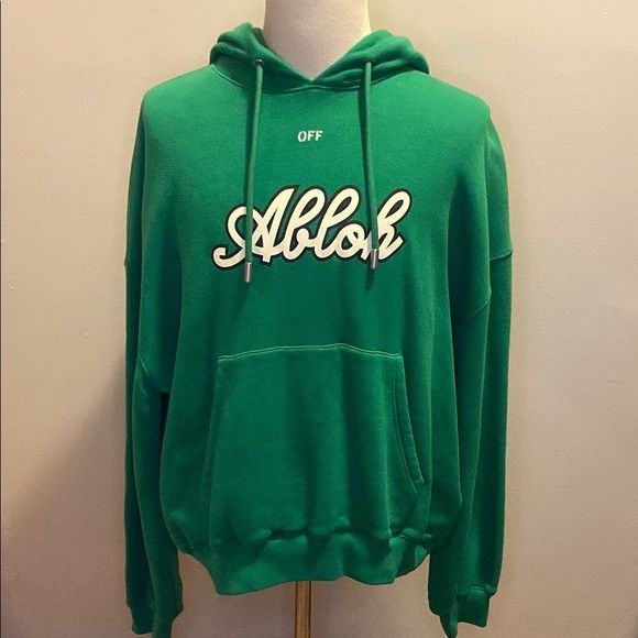 Off-White Off-White Oversize Football Logo Graphic Hoodie in Green (M) Size US M / EU 48-50 / 2 - 1 Thumbnail