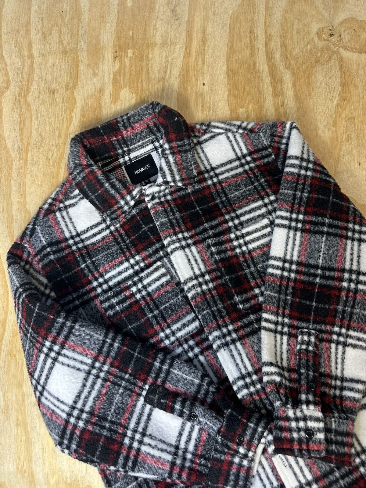 Designer × Vintage Noahven Fleece Plaid Jacket Red Black White Sherpa Style Size US M / EU 48-50 / 2 - 2 Thumbnail
