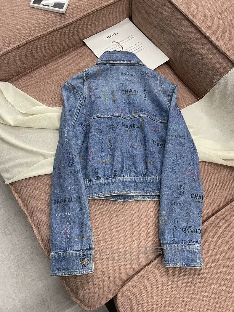 Chanel Logo denim jacket with graffiti