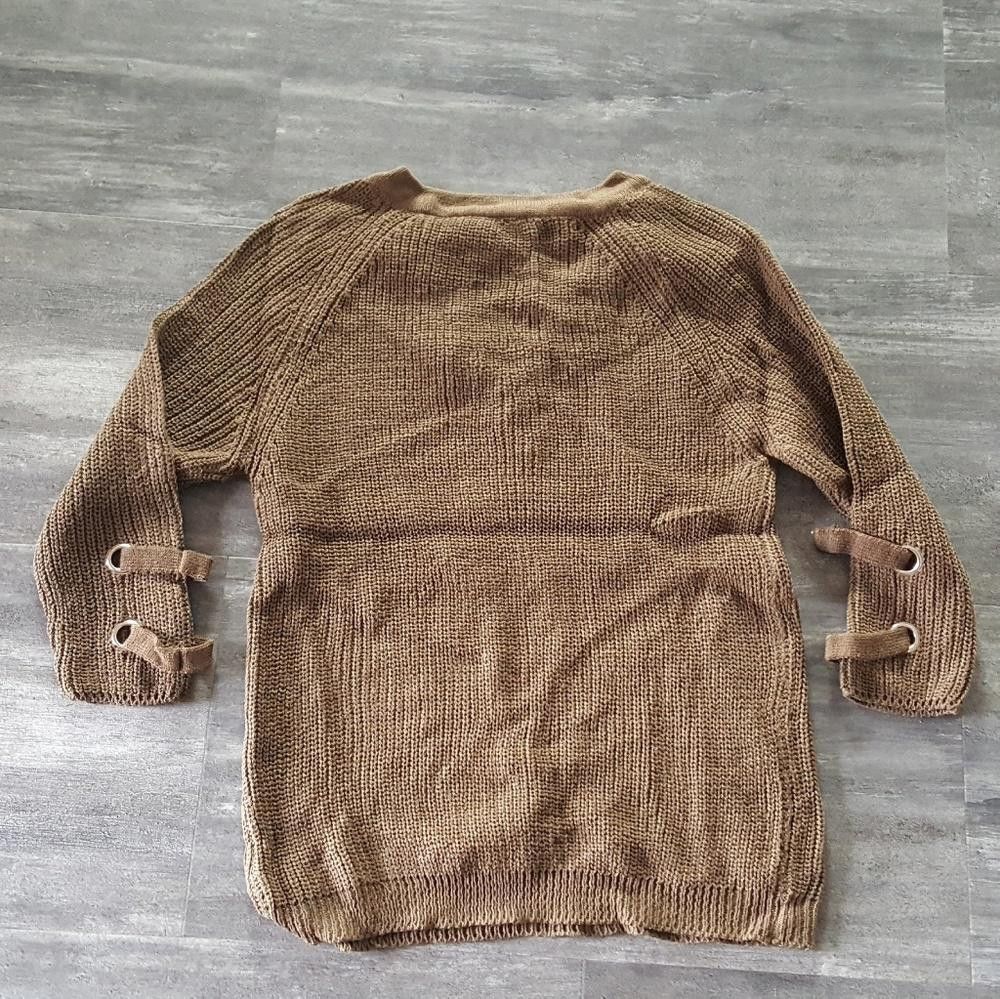 Designer Chocolate Laced Up Sweater Long Sleeve Size ONE SIZE - 4 Thumbnail