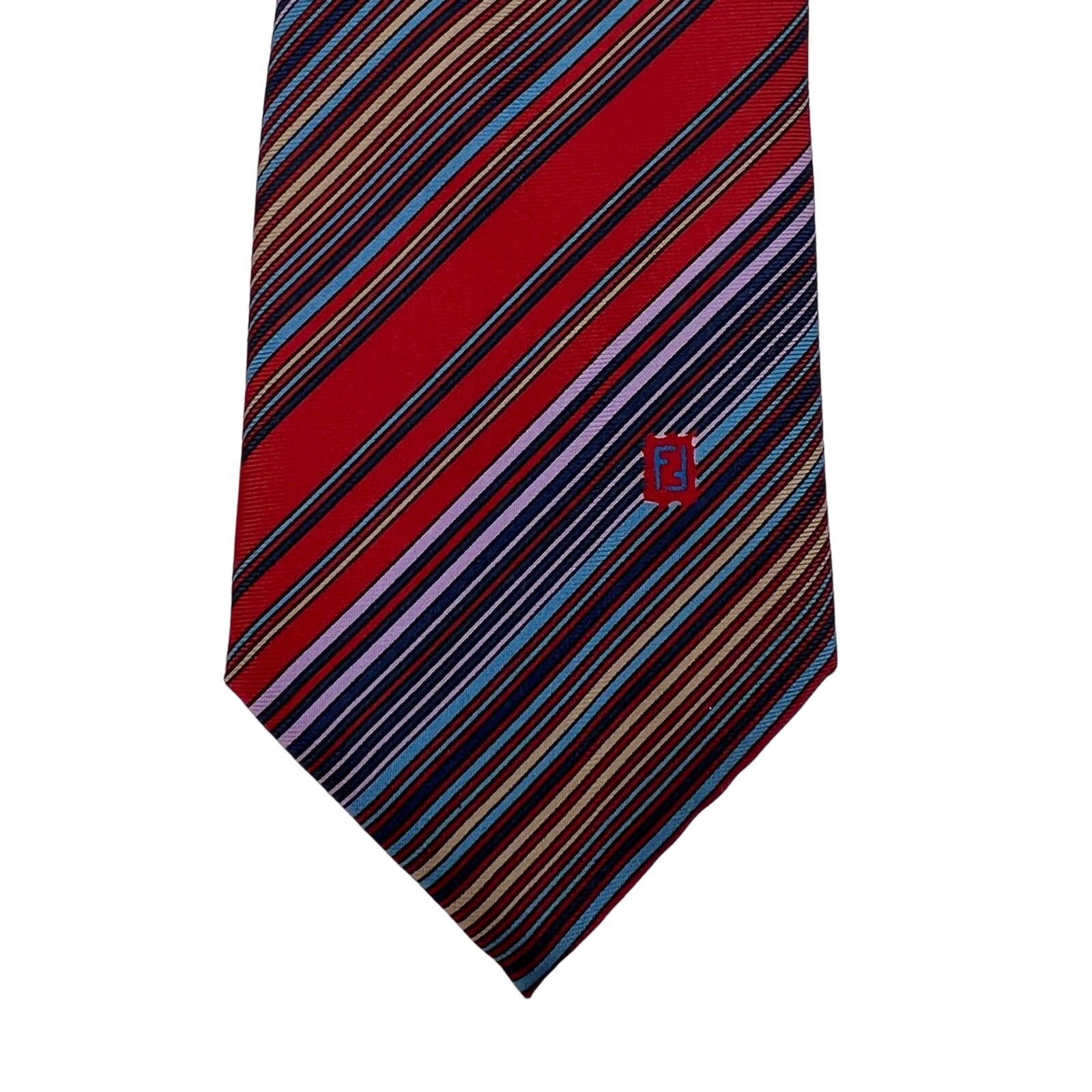 Fendi Multi Stripe Silk Tie Red