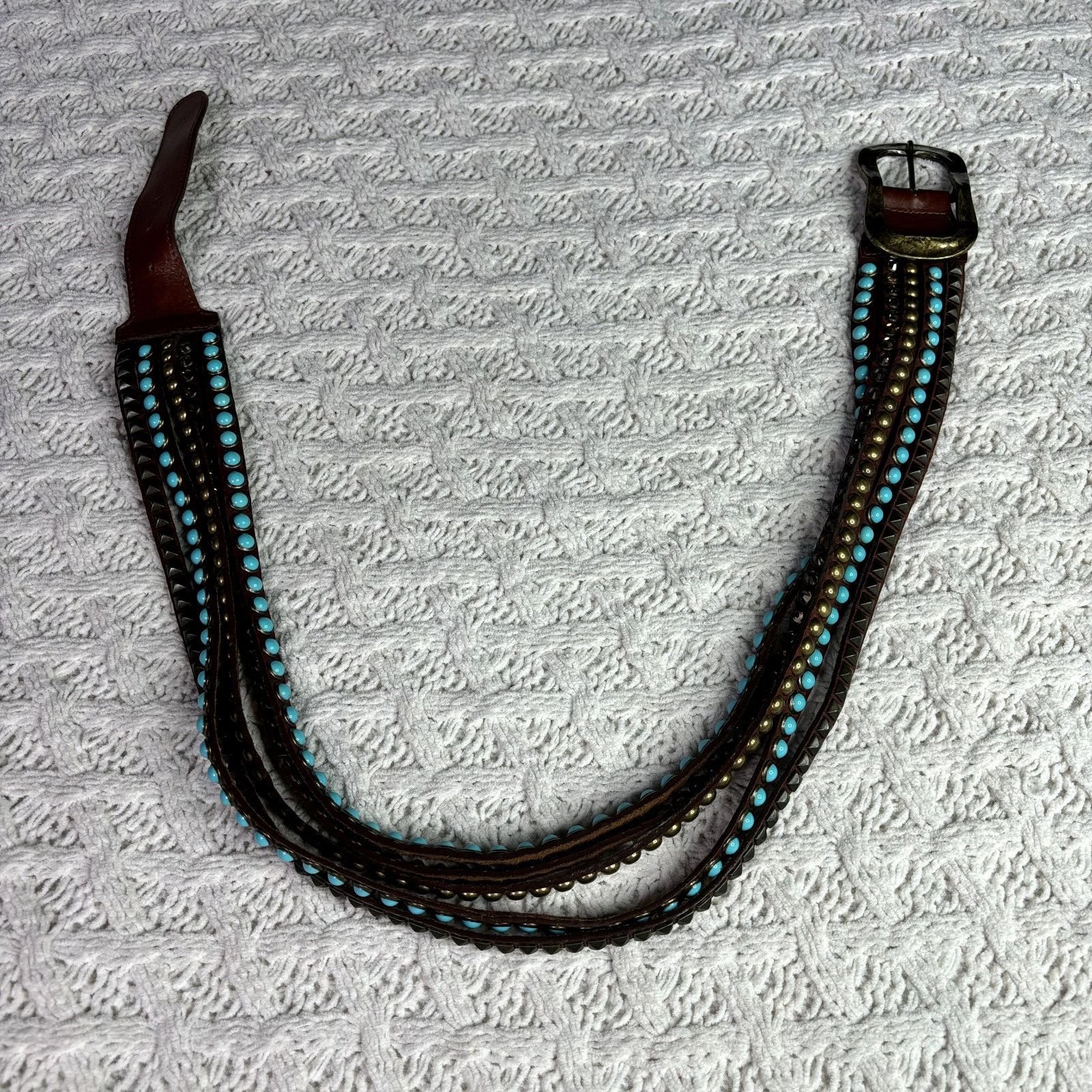 Other Leatherock Women's Brown Leather Adjustable Belt - Turquoise Size ONE SIZE - 7 Thumbnail