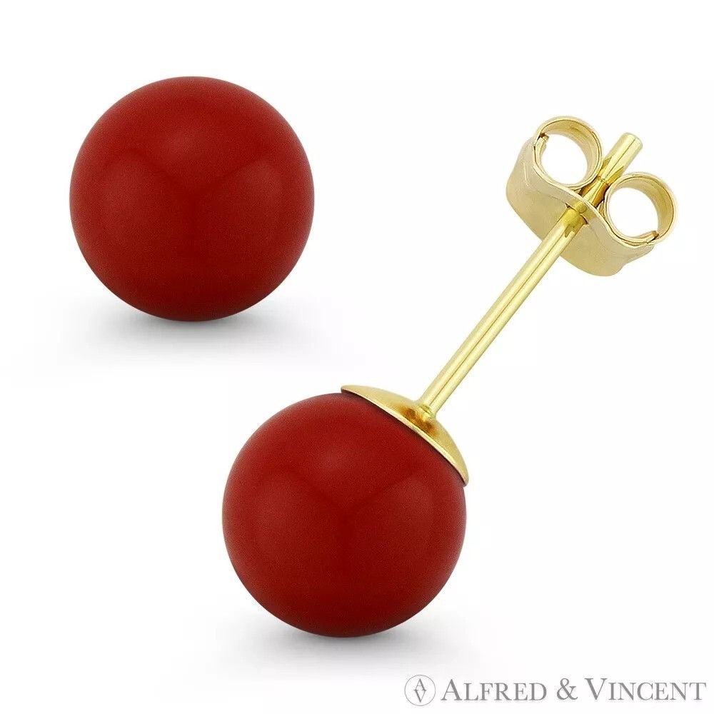 Other 7mm Red Coral Ball Butterfly Pushback Stud Earrings Size ONE SIZE - 1 Preview