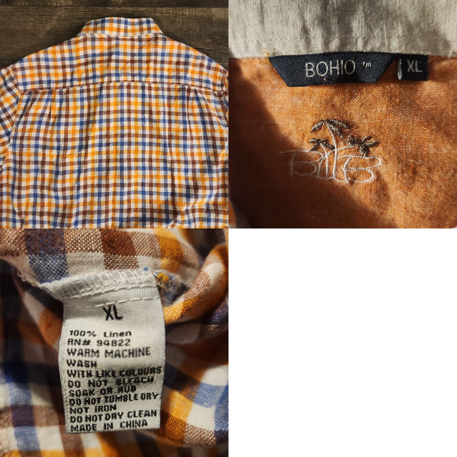 Vintage Bohio Shirt Mens XL Linen Short Sleeve Orange Blue Plaid Light Weight Beach Size US XL / EU 56 / 4 - 8 Thumbnail