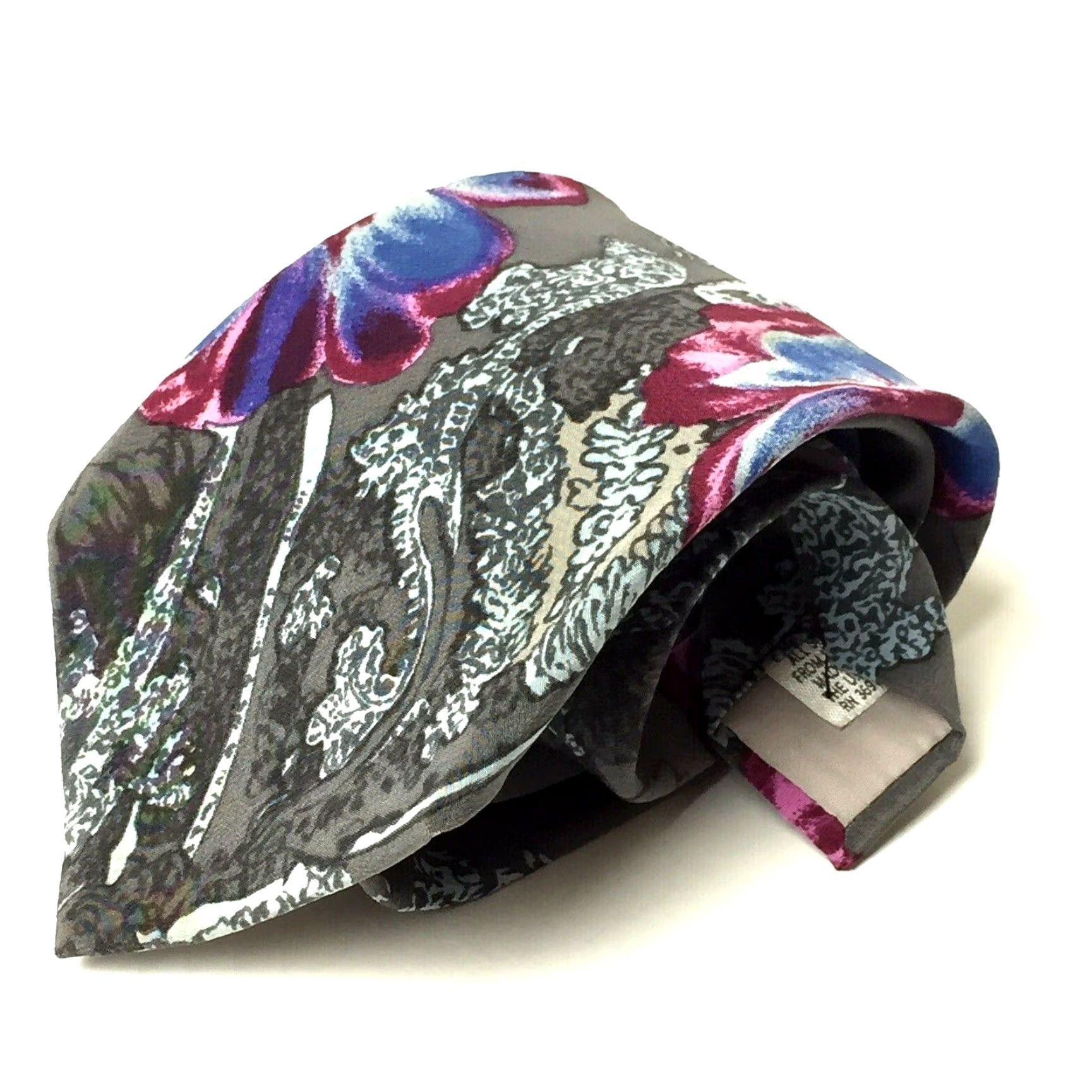 Vintage JT Beckett Necktie 100% Silk Gray Purple Floral Tie Men Classic 58" 3.5" Gray Floral Silk Size ONE SIZE - 2 Thumbnail