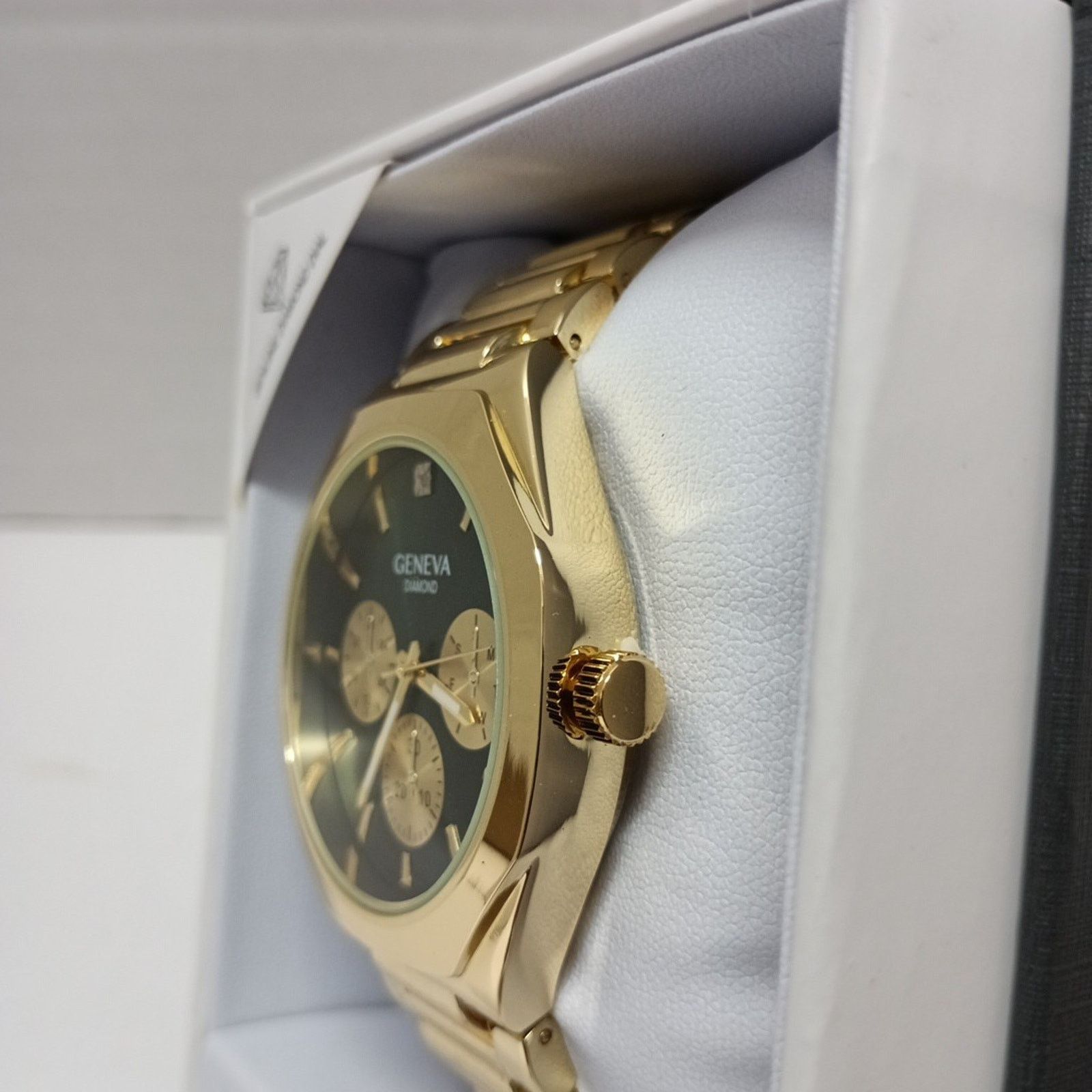 Geneva Geneva Men's Genuine Diamond Gold Tone Green Dial Watch Size ONE SIZE - 2 Thumbnail