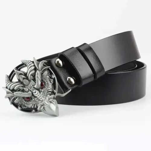 Genuine Leather × Leather Dragon Buckle Leather Belt Size ONE SIZE - 3 Thumbnail