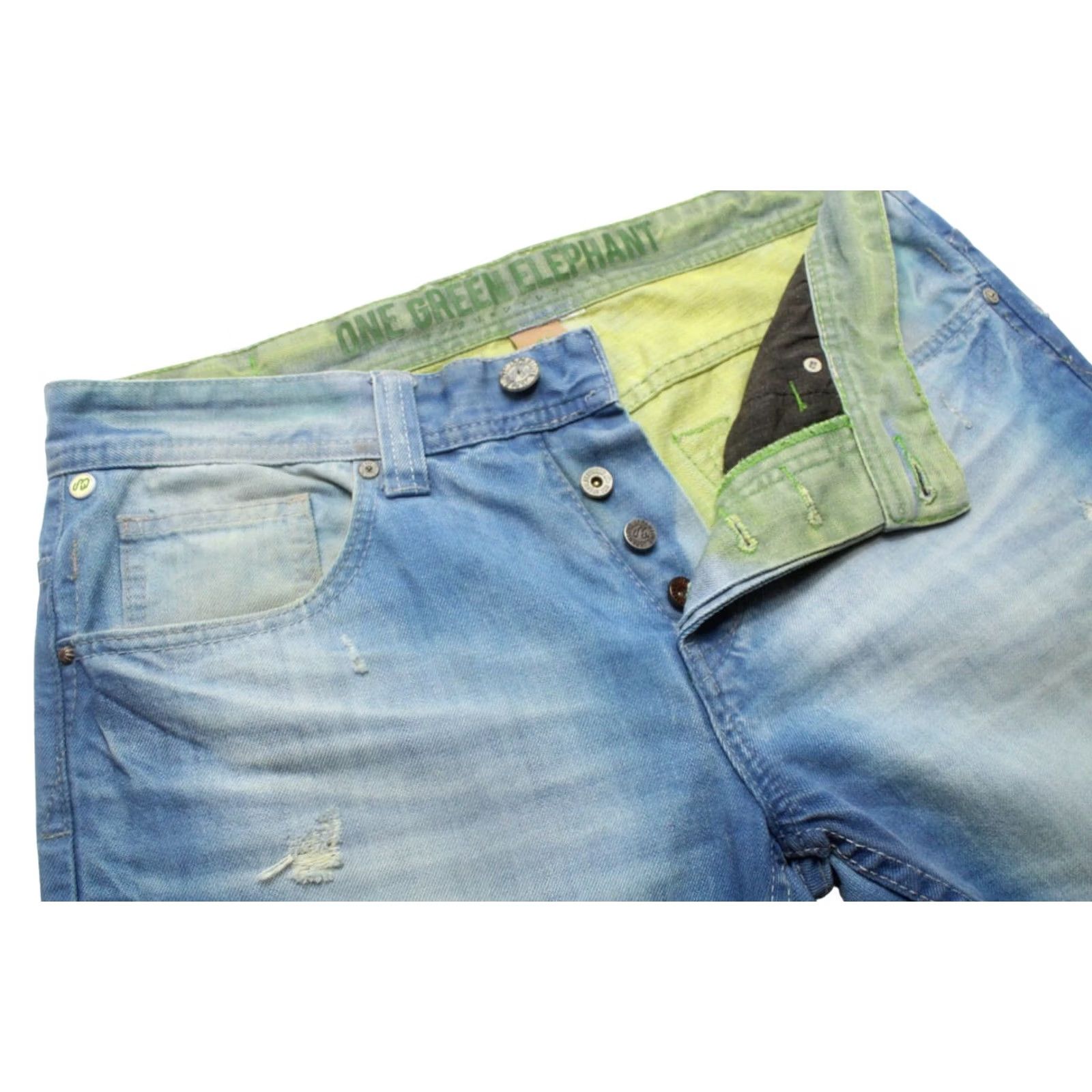 Vintage ONE GREEN ELEPHANT Chico Jeans Men's W34/L34 Ripped Distressed Button Blue Size US 34 / EU 50 - 4 Thumbnail