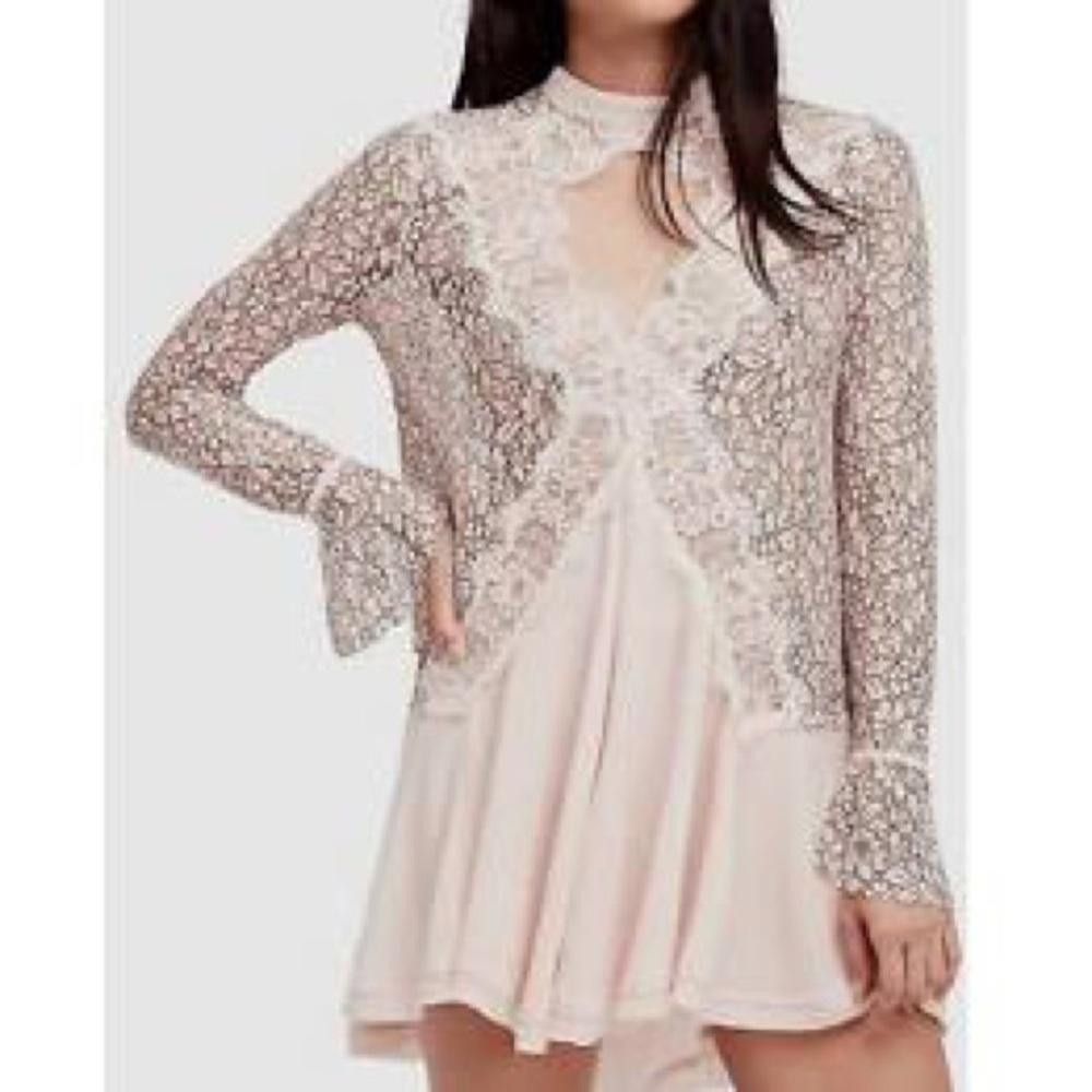 Free People Free People Tunic Lace Overlay Dress - Soft Pink Size S / US 4 / IT 40 - 2 Thumbnail