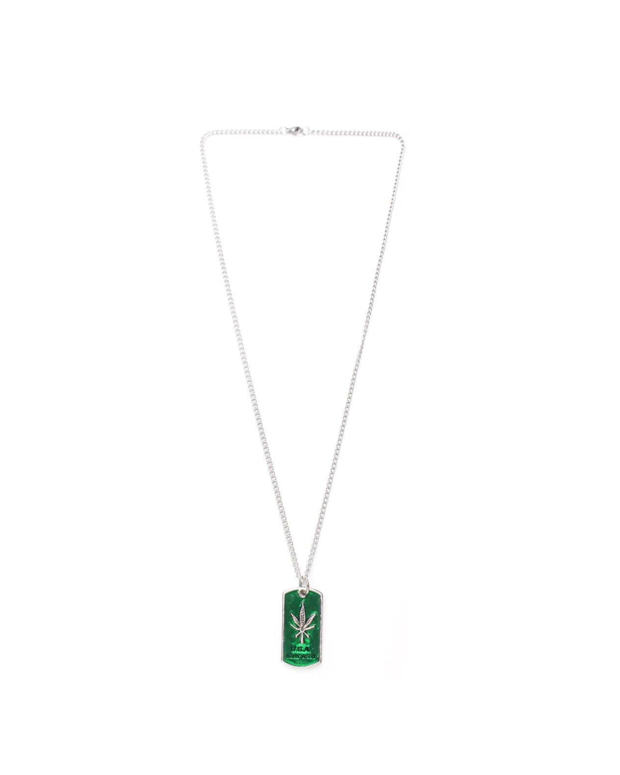 Vintage 2000S JAPANESE MADE GREEN CANNABIS DOG TAG NECKLACE Size ONE SIZE - 2 Thumbnail