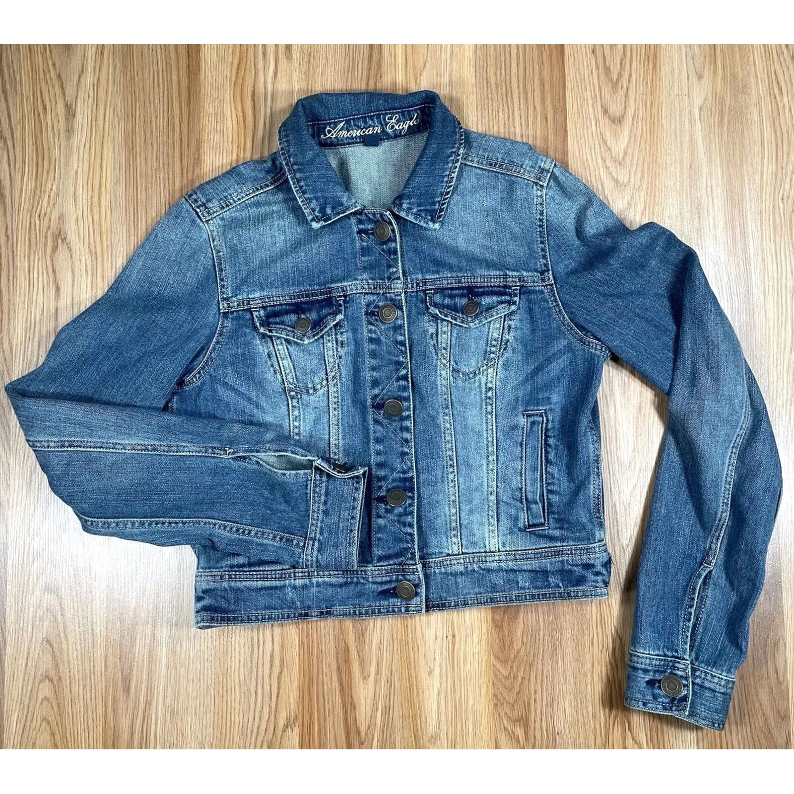 American Eagle Outfitters VINTAGE American Eagle Outfitters Jeans Jacket Womens M Medium Stretch Blue Denim Button Pockets Size 32" / US 10 / IT 46 - 2 Thumbnail