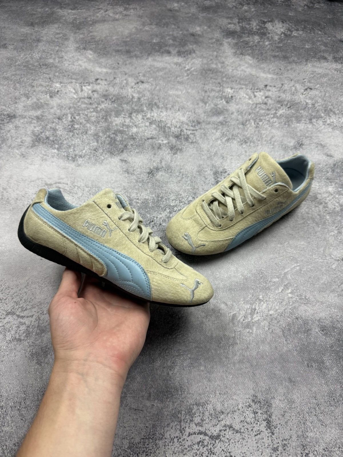 Puma Vintage Y2K Puma Speedcat Low Top Suede Beige/Blue Sneakers Size US 7 / IT 37 - 2 Thumbnail