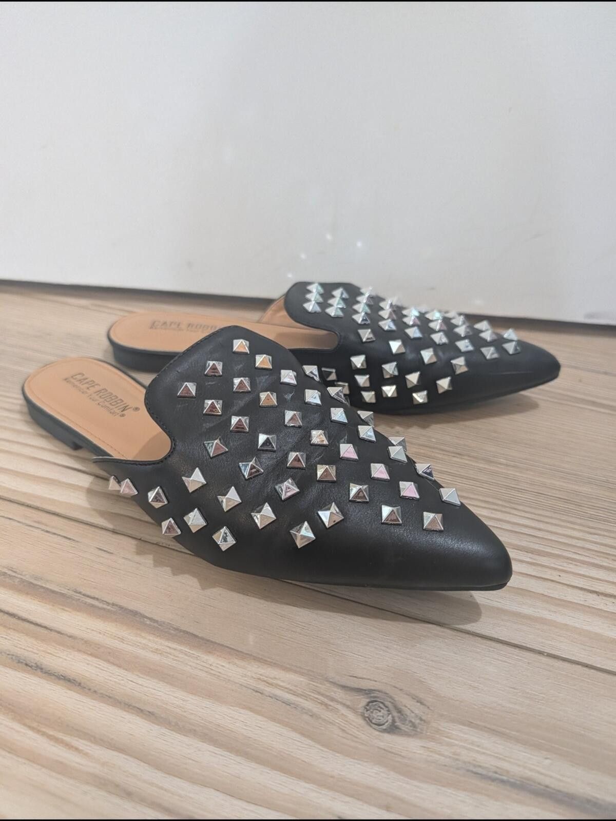 Other Cape Robbin Studded Pointed Toe Mules Black Silver Size 9 Size US 9 / IT 39 - 6 Thumbnail
