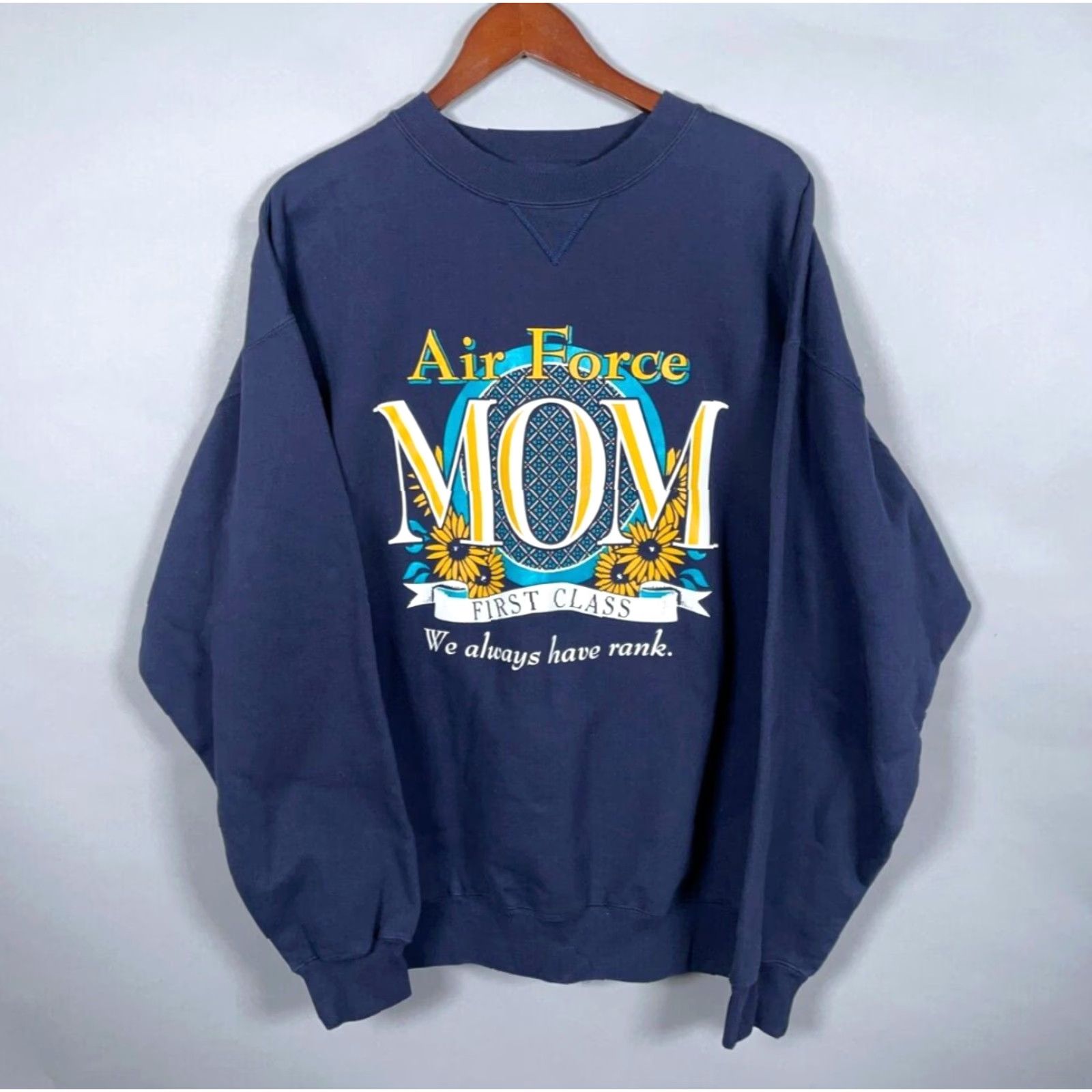 Vintage VINTAGE US Air Force Mom Sweatshirt Gear for Sports Adult XL Dark Blue Heavyweight Cotton-Blend Fleece Raglan Sleeve Crew Neck Pullover Women Size XL / US 12-14 / IT 48-50 - 2 Thumbnail