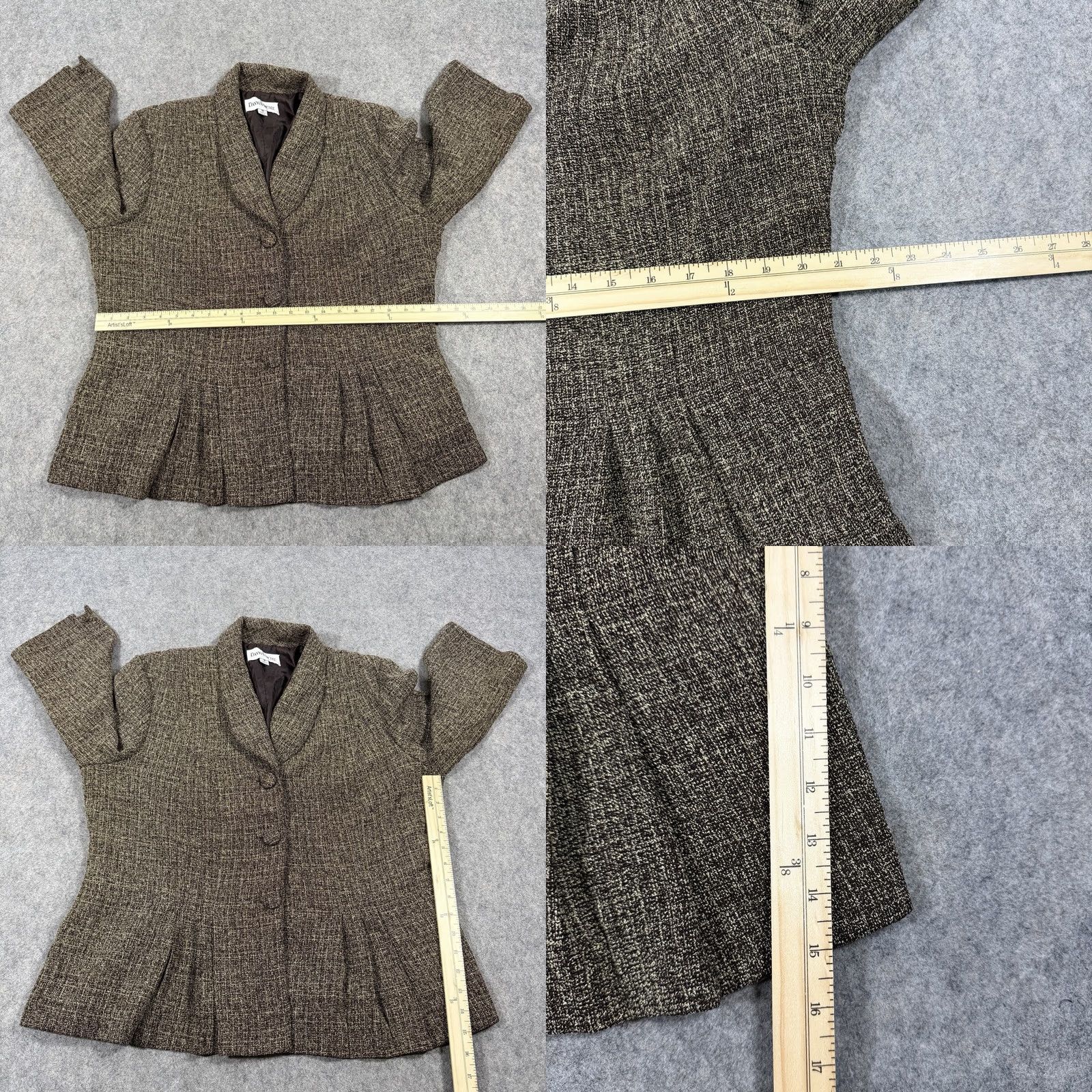 Vintage Danny & Nicole Tweed Blazer Jacket Women's Size 18 Brown Lined Career Fit Pleats Size XXL / US 16-18 / IT 52-54 - 9 Thumbnail