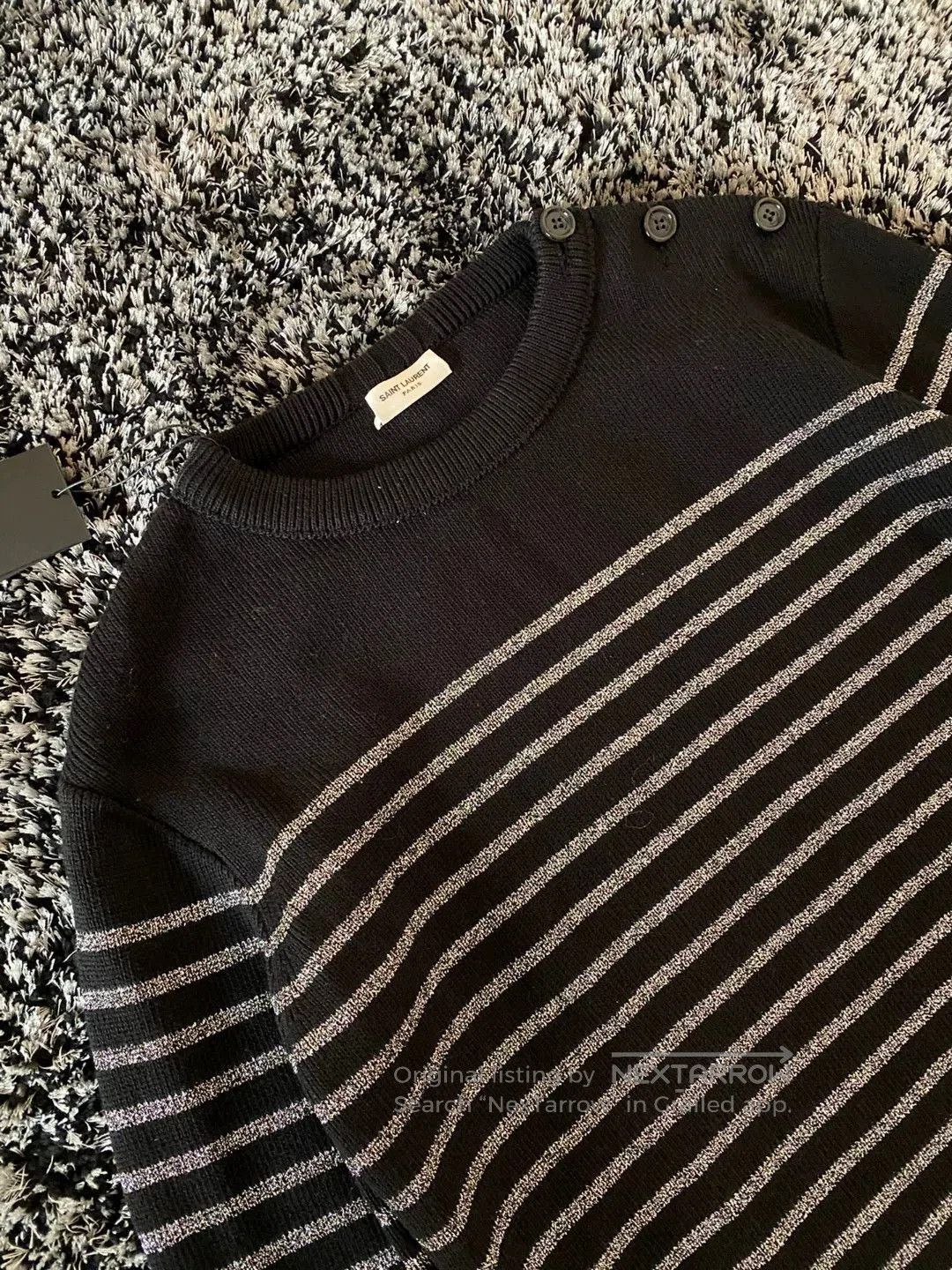 Saint Laurent Paris Saint Laurent Men's Silver Stripe Wool Sweater. Size US M / EU 48-50 / 2 - 3 Thumbnail