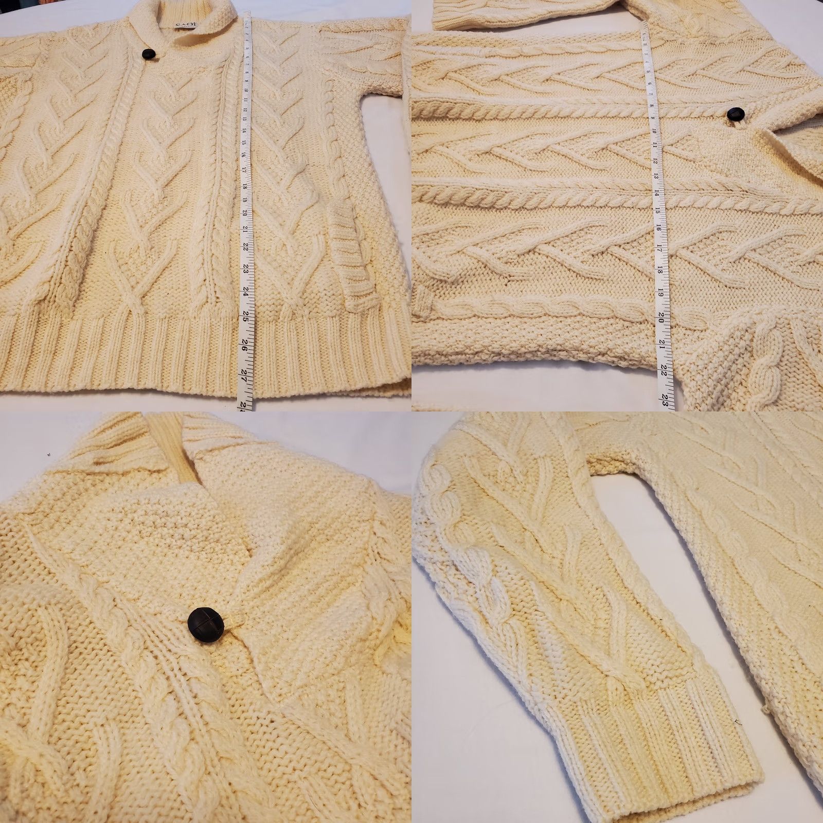 Vintage SAOL Sweater Mens M Cable-Knit Aran Fisherman Wool Merino 1/2 Zip Collared Cream Knitwear Pullover Vintage: No Size US M / EU 48-50 / 2 - 8 Thumbnail