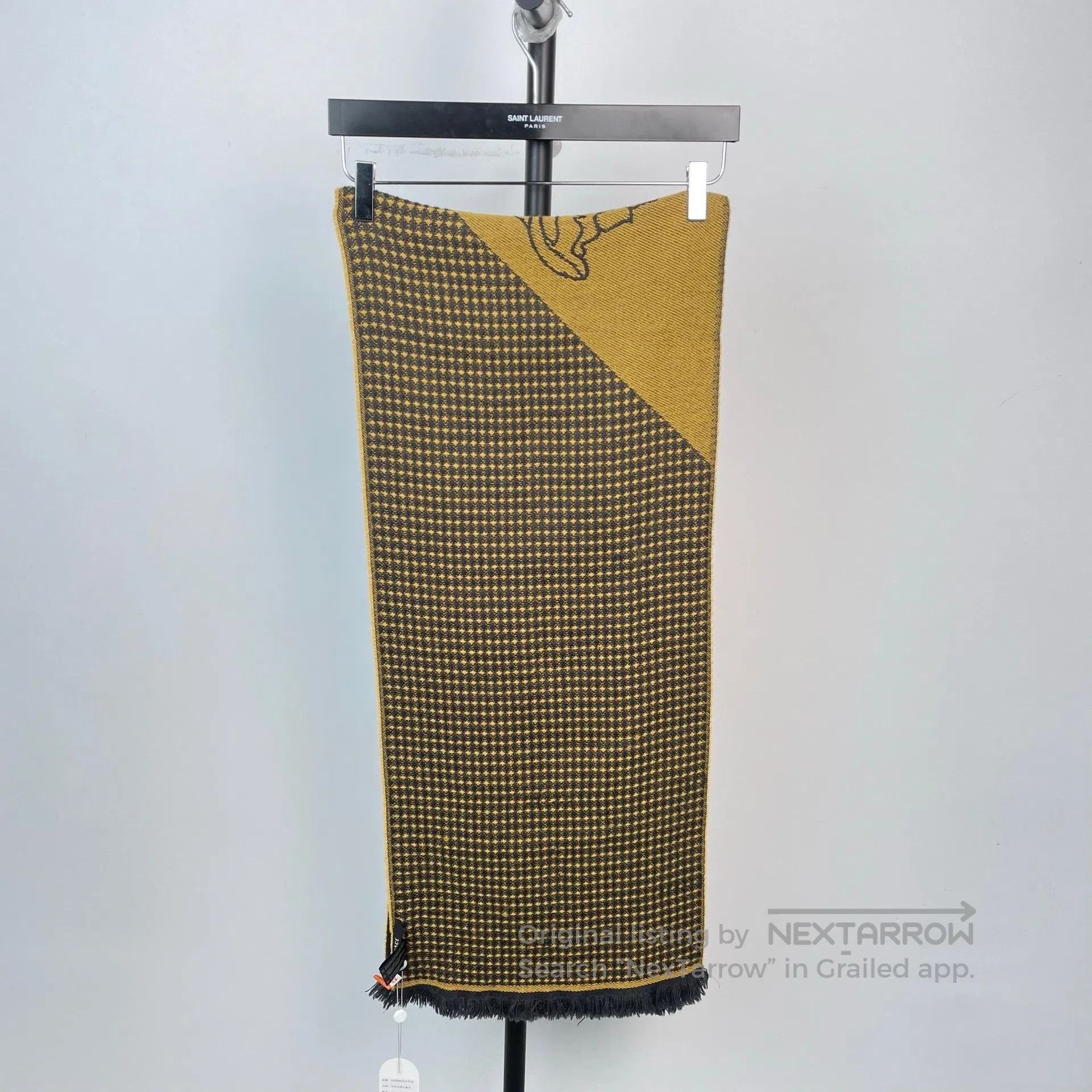 Versace Versace Yellow Plaid Pattern Embroidered Cashmere Scarf| Size ONE SIZE - 3 Thumbnail