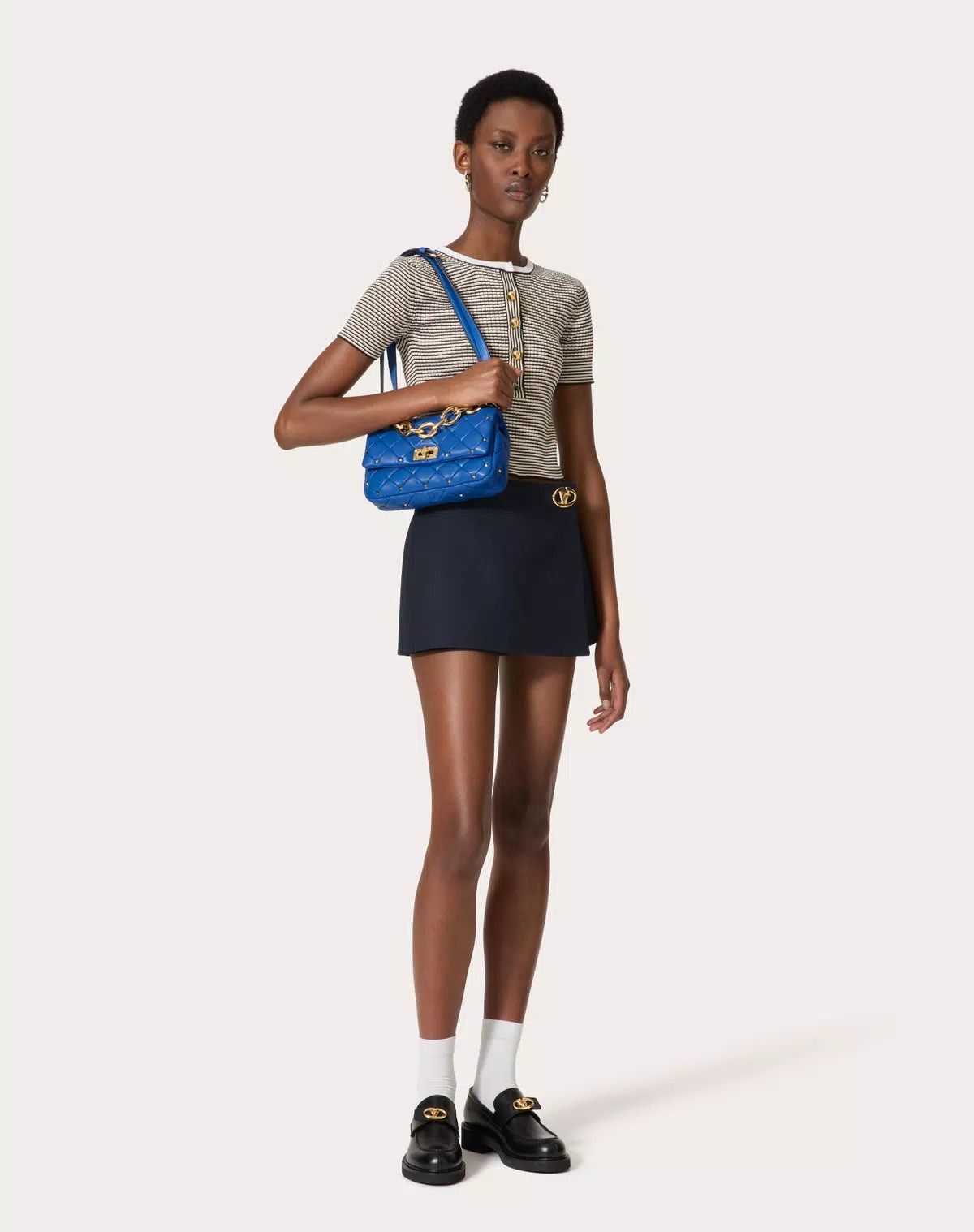 Valentino oc11z0725 Size:OS/ Spike Bag In Nappa Patchwork in Blue Size ONE SIZE - 8 Thumbnail