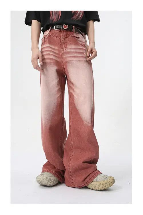 Japanese Brand × Jean Pants Straight wide-leg red washed jeans Size US 32 / EU 48 - 4 Thumbnail