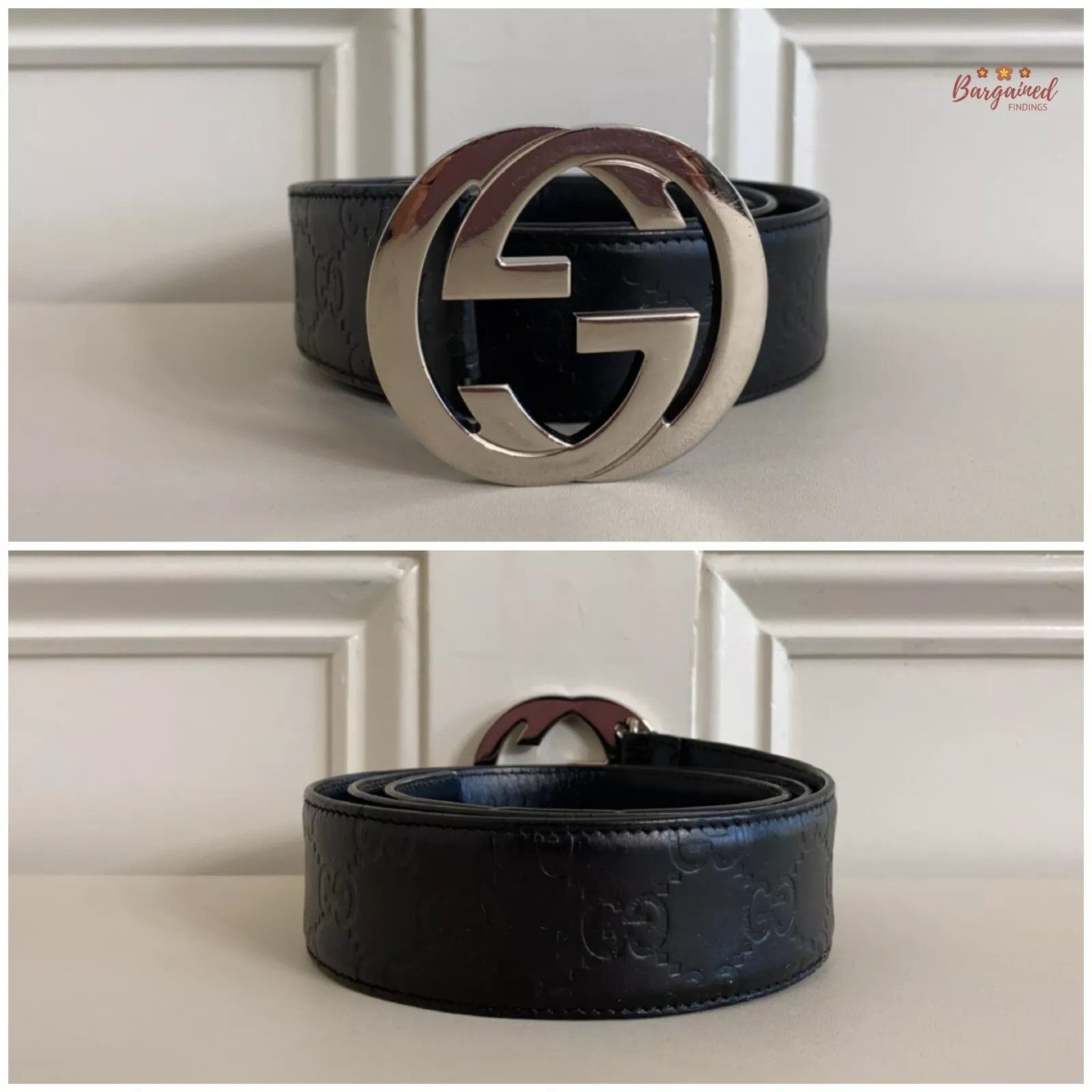 Gucci Gucci Black Guccissima Leather Silver Interlocking G Belt Size 32 - 2 Thumbnail