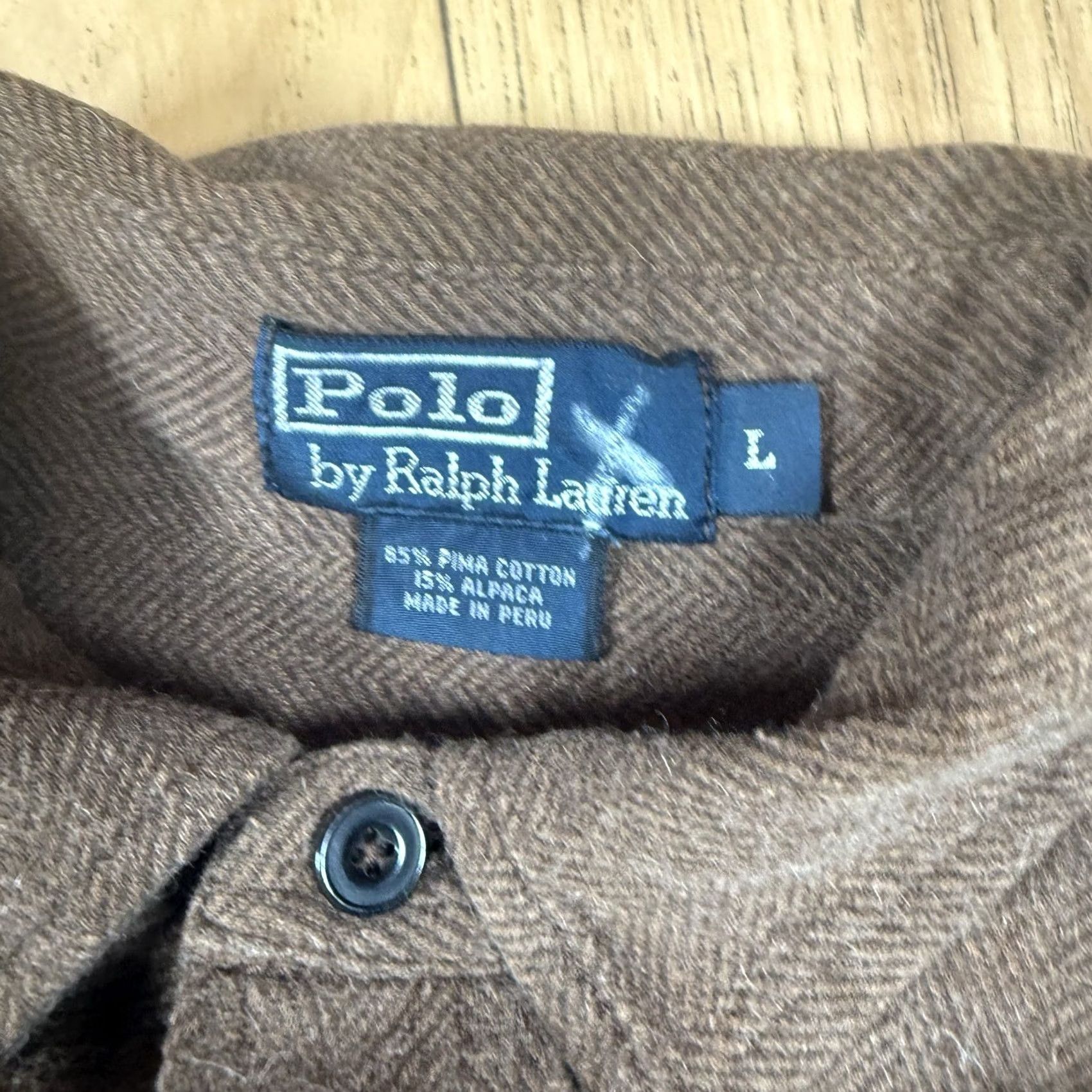 Ralph Lauren VINTAGE Ralph Lauren Polo Shirt Herringbone Brown Alpaca Cotton Mens Large L Button Shirt Size US L / EU 52-54 / 3 - 4 Thumbnail