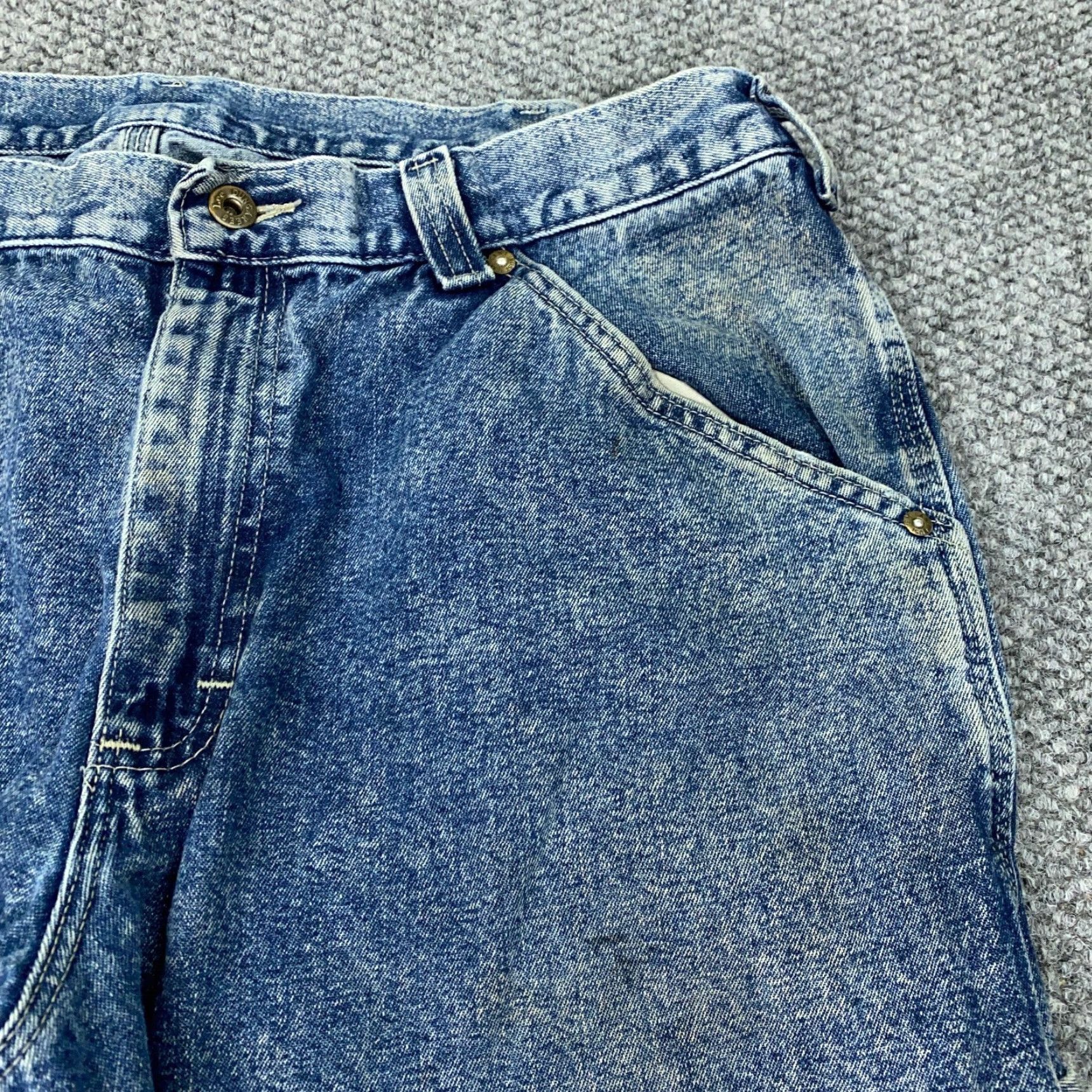 Lee VTG Lee Jeans Carpenter Mens 38x32 Blue Acid Wash Baggy Loose USA Denim 5-Pocket 80s 90s Grunge Retro Short? Size US 42 / EU 58 - 4 Thumbnail