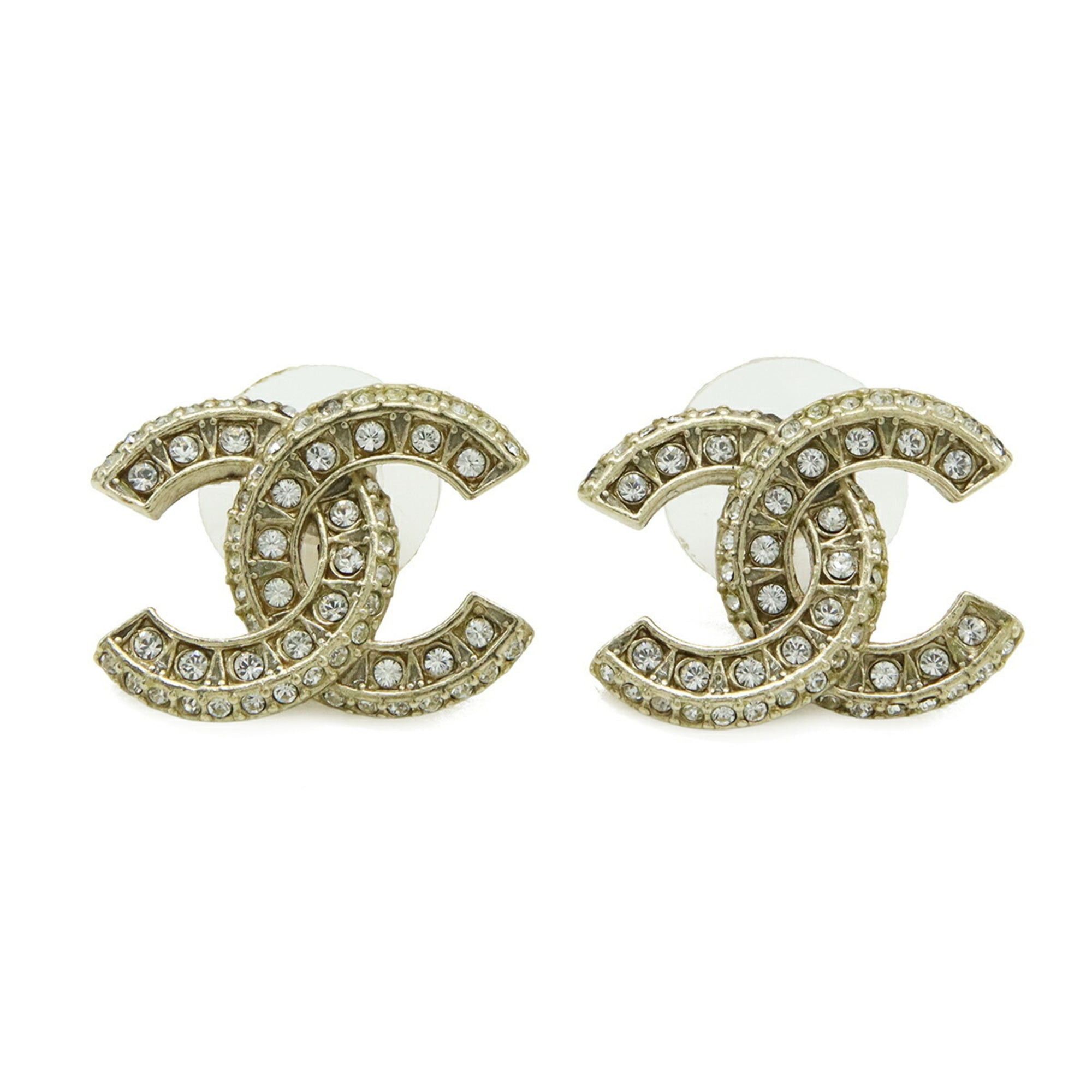 Chanel CHANEL Coco Mark Stud Earrings with Rhinestones, GP Gold, A14 B Size ONE SIZE - 1 Thumbnail