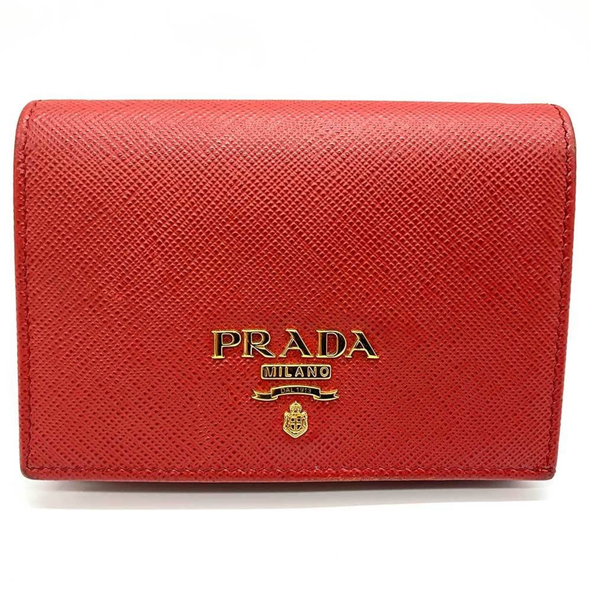 image of Prada Wallet Red Leather Bifold 1Mv021 Ladies, Women's