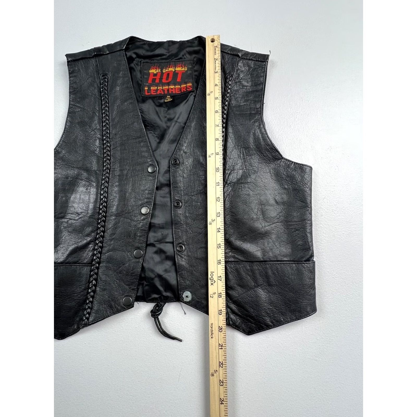 Vintage Hot Leathers Vest Mens M Black Leather Biker Braided Snap Laced Motorcycle Size US M / EU 48-50 / 2 - 6 Thumbnail