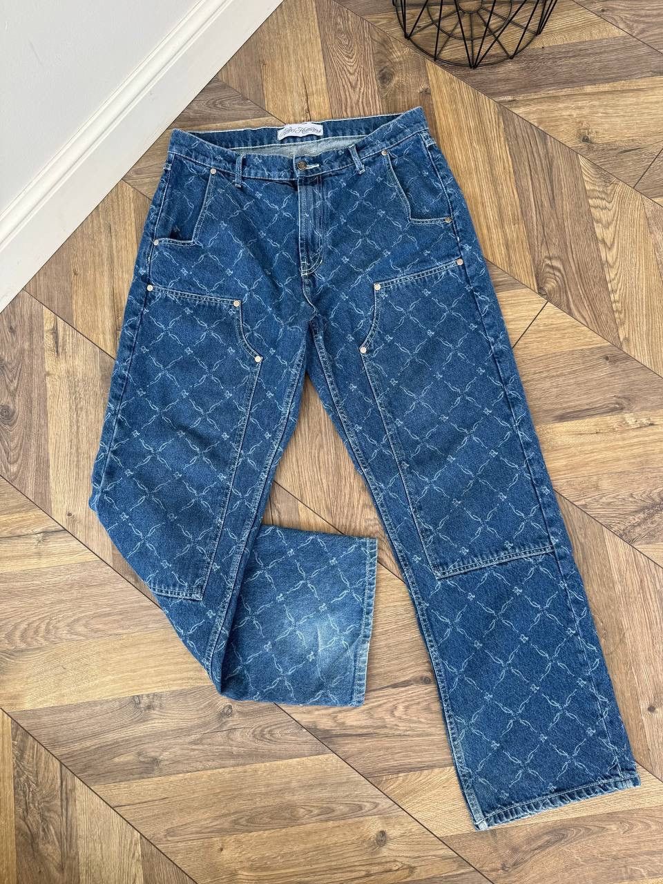 Designer Vintage Rare Humans Lasered Monogram Denim Pants Size US 33 - 1 Thumbnail