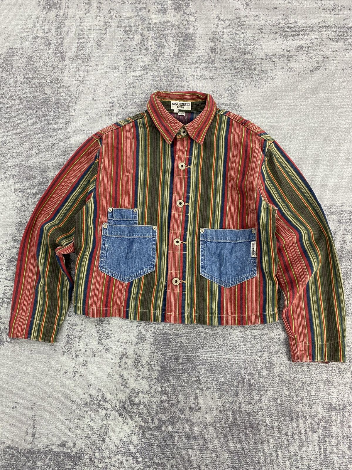 Guess Vintage guess striped cropped workwear jacket bucklebacks Size US S / EU 44-46 / 1 - 8 Thumbnail