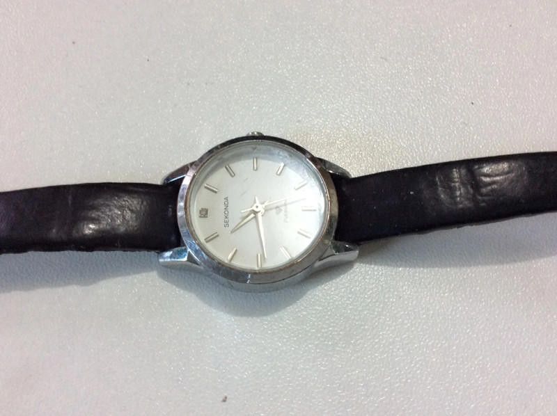 Designer Sekonda white dial black leather strap watch Size ONE SIZE - 1 Thumbnail
