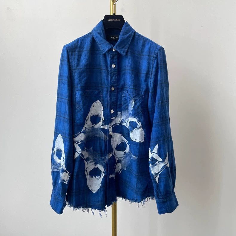 Amiri AMIRI blue plaid striped shark print shirt-2506 Size US S / EU 44-46 / 1 - 1 Thumbnail