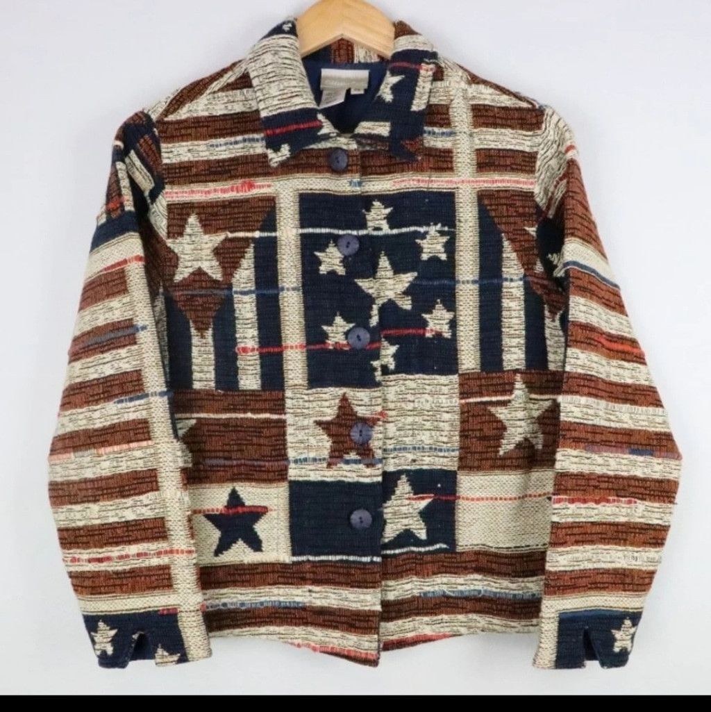 The Unbranded Brand Coldwater Creek Vintage Tapestry patriotic flag jacket M Size M / US 6-8 / IT 42-44 - 1 Thumbnail