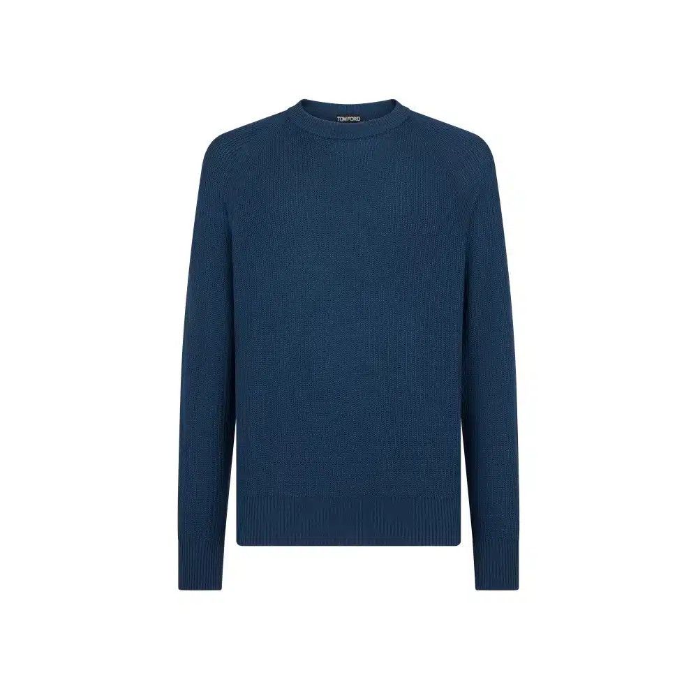 Tom Ford o1loc1c0425 KCL023 Wool Silk Rib Sweater in Blue Size US M / EU 48-50 / 2 - 1 Thumbnail