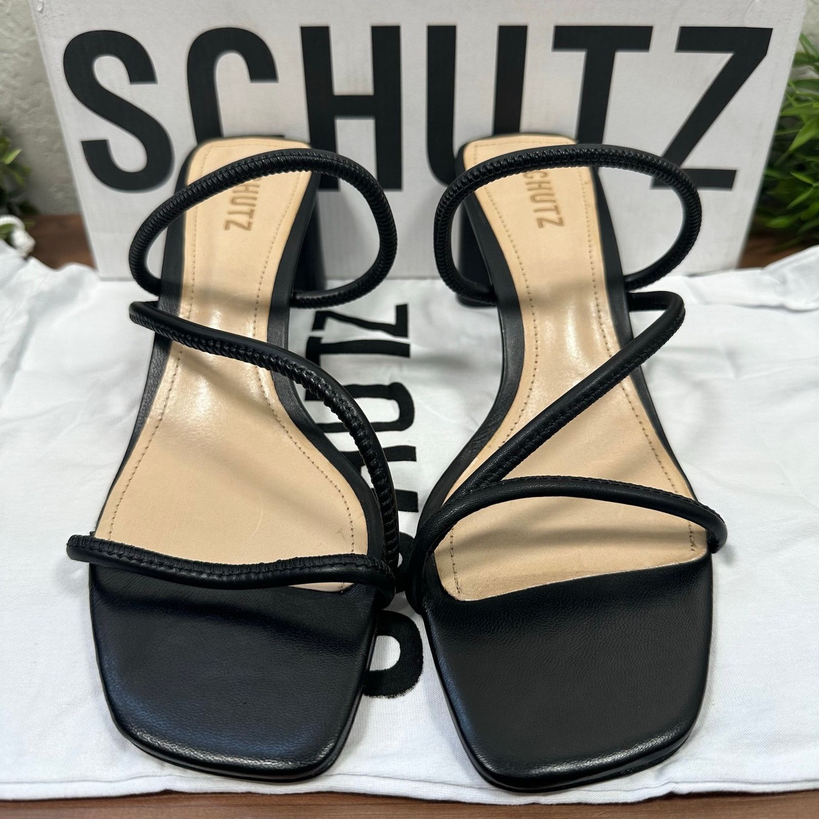 SCHUTZ Schutz Chessie Mid Leather Mid Heel Sandals Black Size 11 Size US 11 / IT 41 - 4 Thumbnail