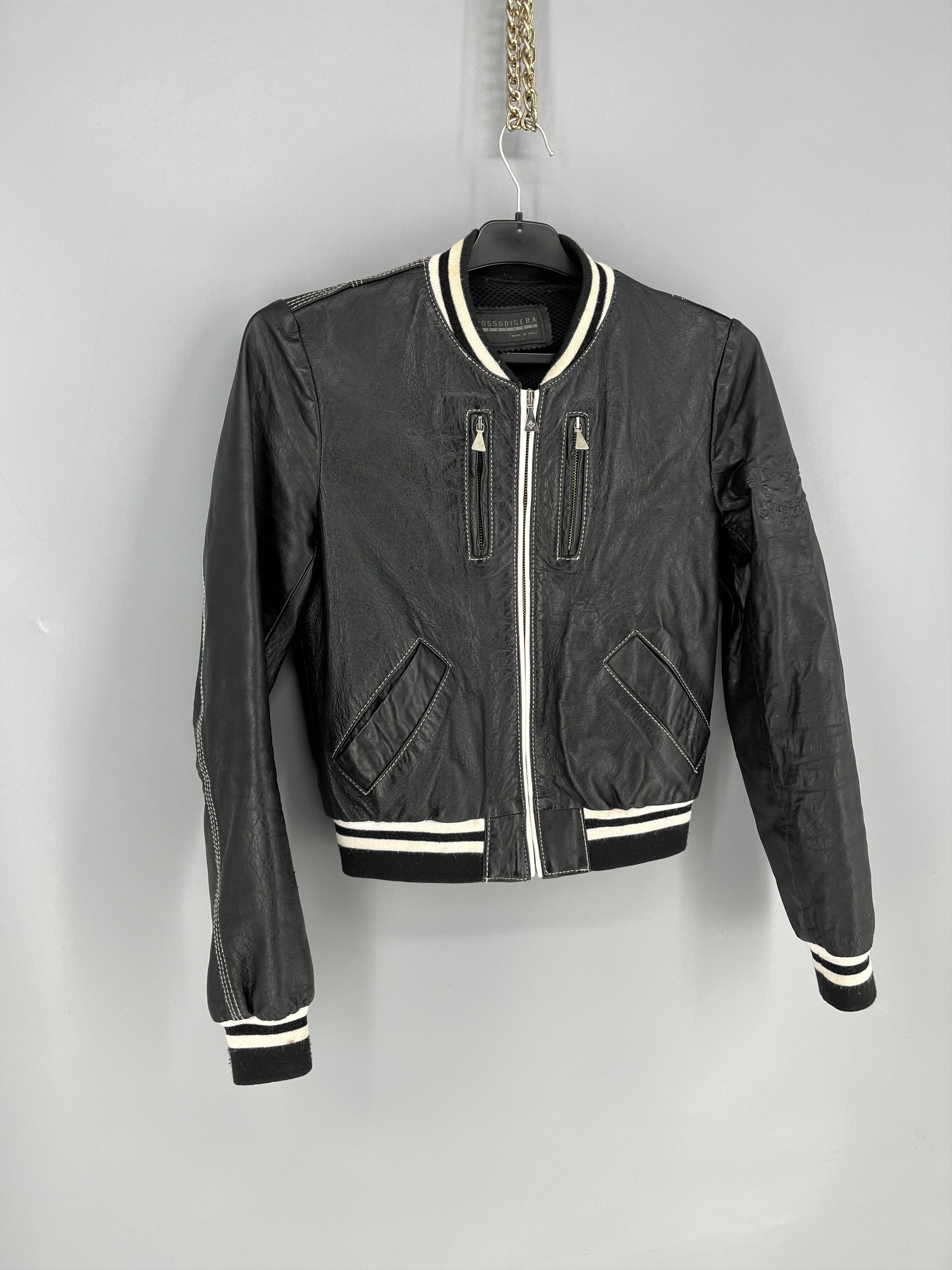 Leather Rossodisera Womens Black Leather Bomber Jacket Size M / US 6-8 / IT 42-44 - 2 Thumbnail