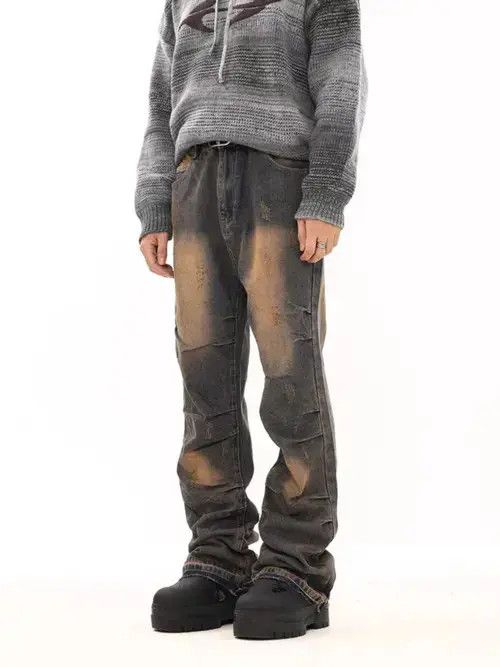 Japanese Brand × Jean Retro yellow mud-dyed distressed wide-leg loose jeans Size US 32 / EU 48 - 3 Thumbnail